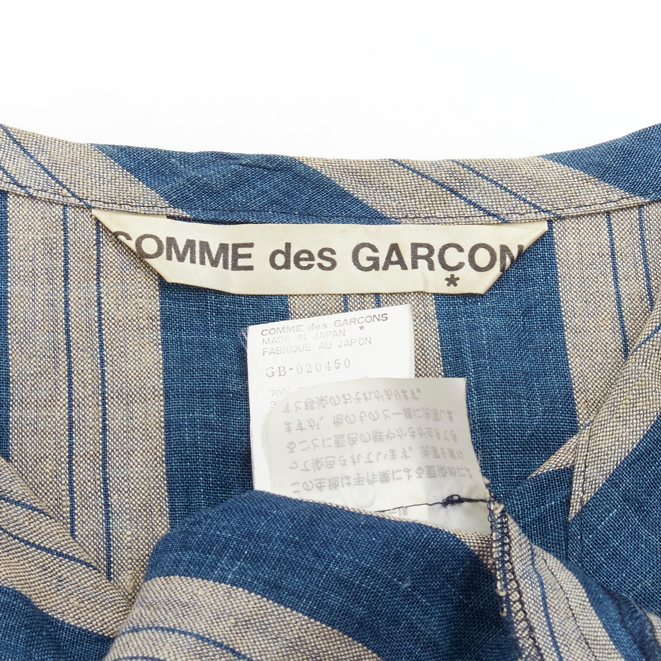COMME DES GARCONS Vintage brown blue striped linen boxy fit shirt S For Sale 4
