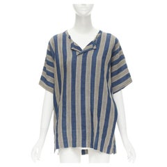 COMME DES GARCONS Vintage brown blue striped linen boxy fit shirt S