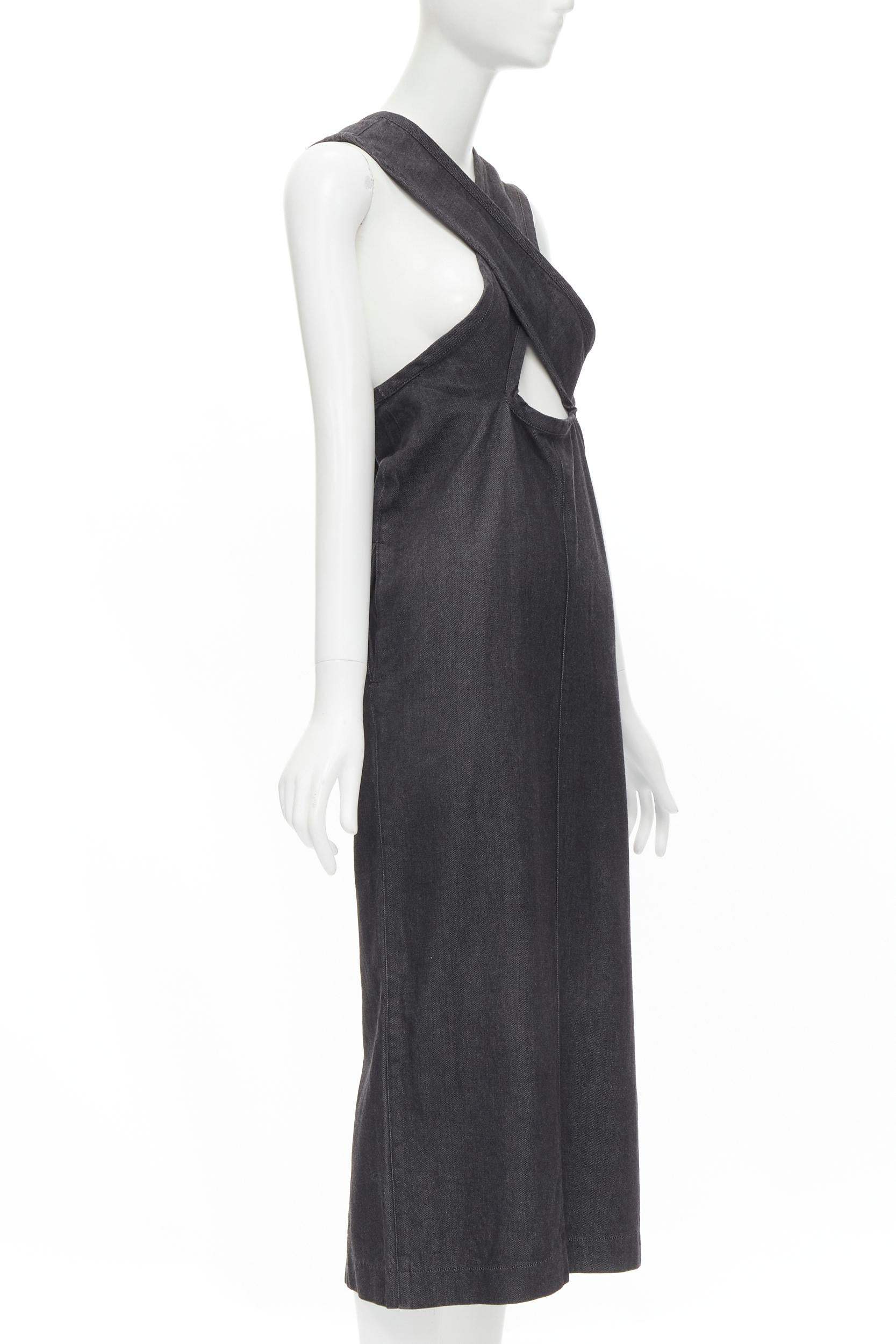 Black COMME DES GARCONS Vintage grey denim cross strap casual midi dress S