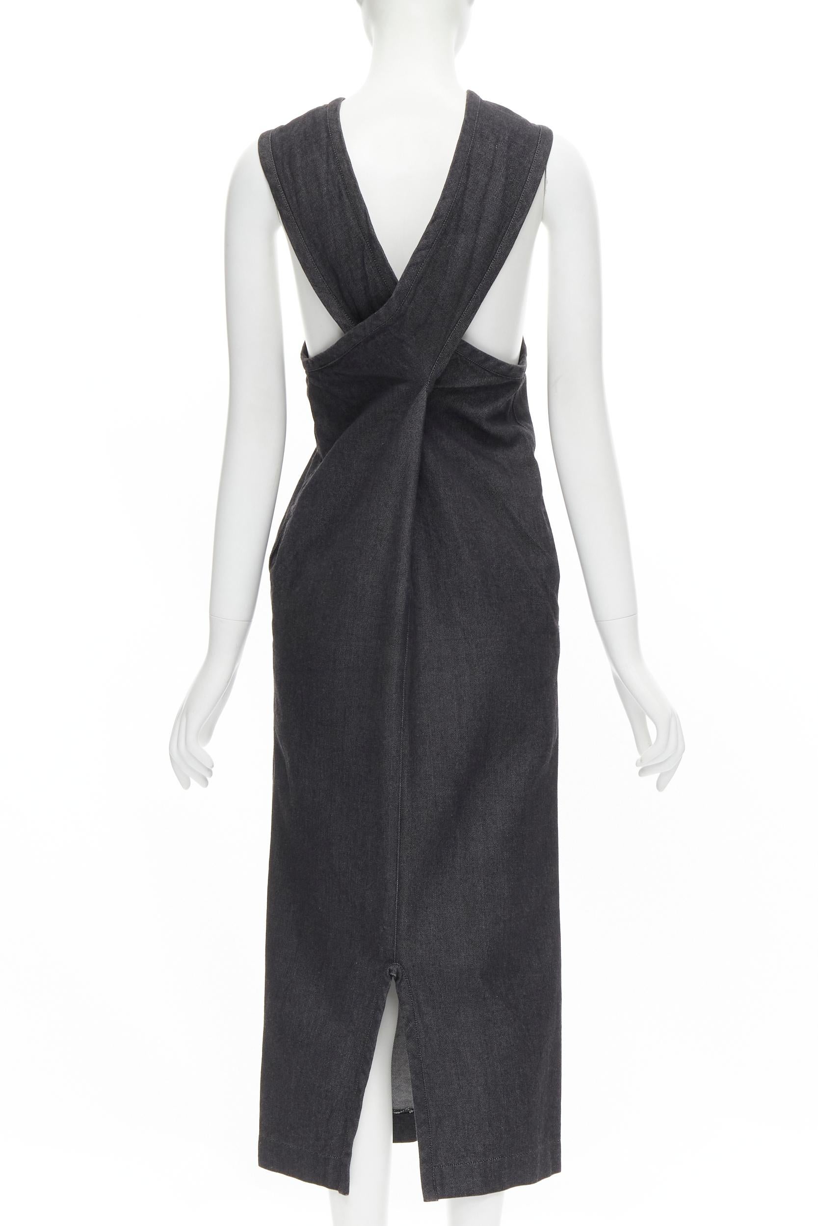 Women's COMME DES GARCONS Vintage grey denim cross strap casual midi dress S