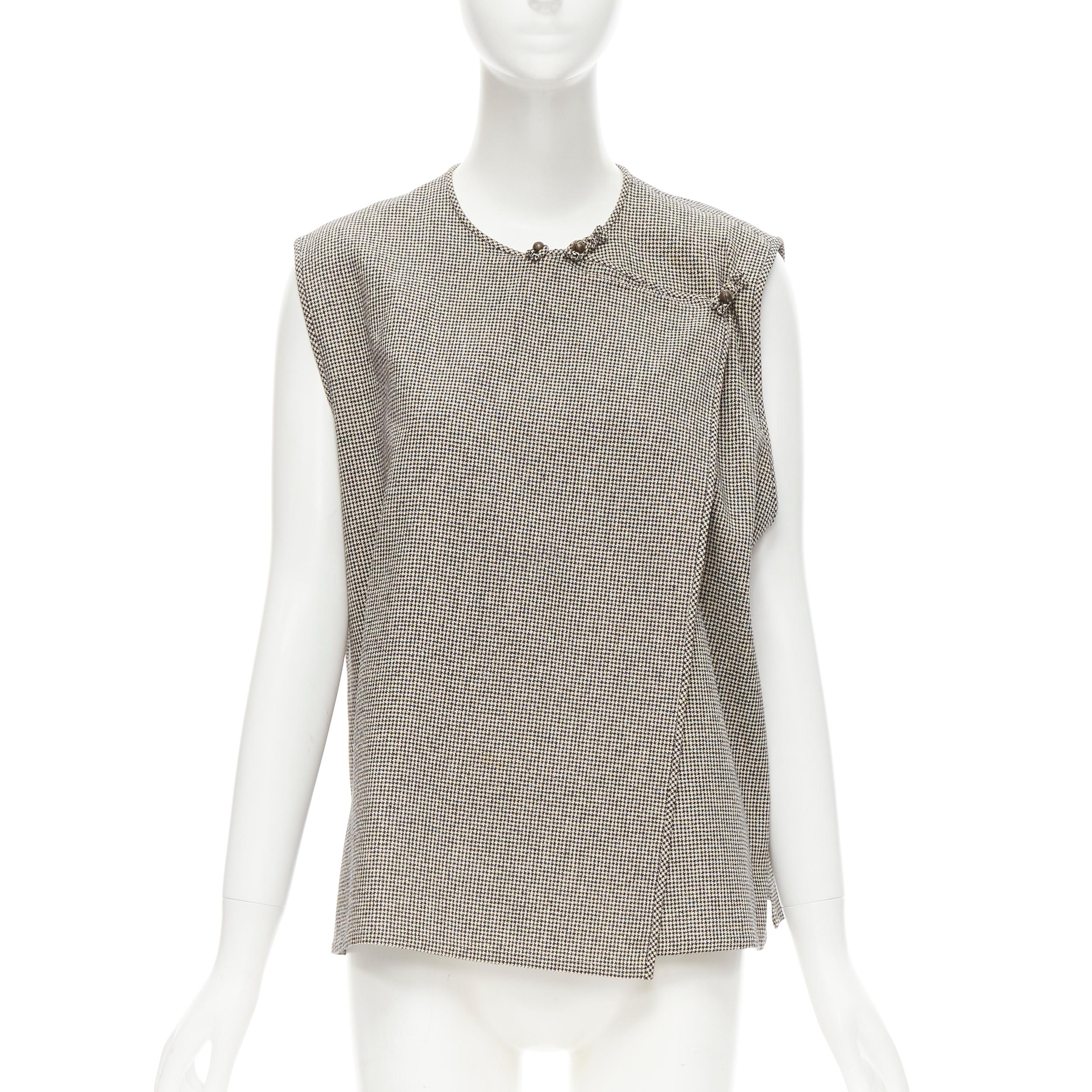 Gray COMME DES GARCONS Vintage grey houndstooth bell button foldover boxy vest For Sale