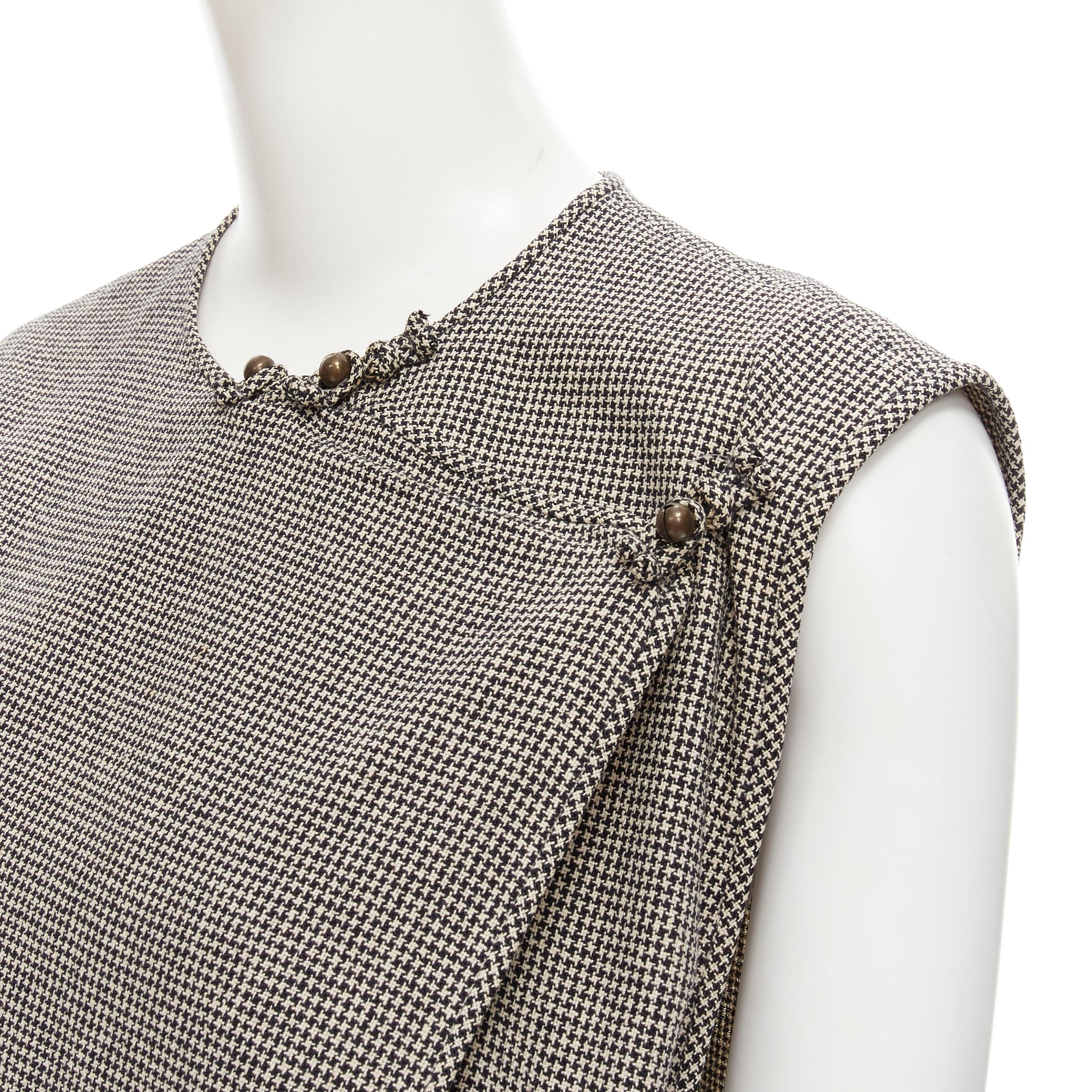 COMME DES GARCONS Vintage grey houndstooth bell button foldover boxy vest For Sale 3