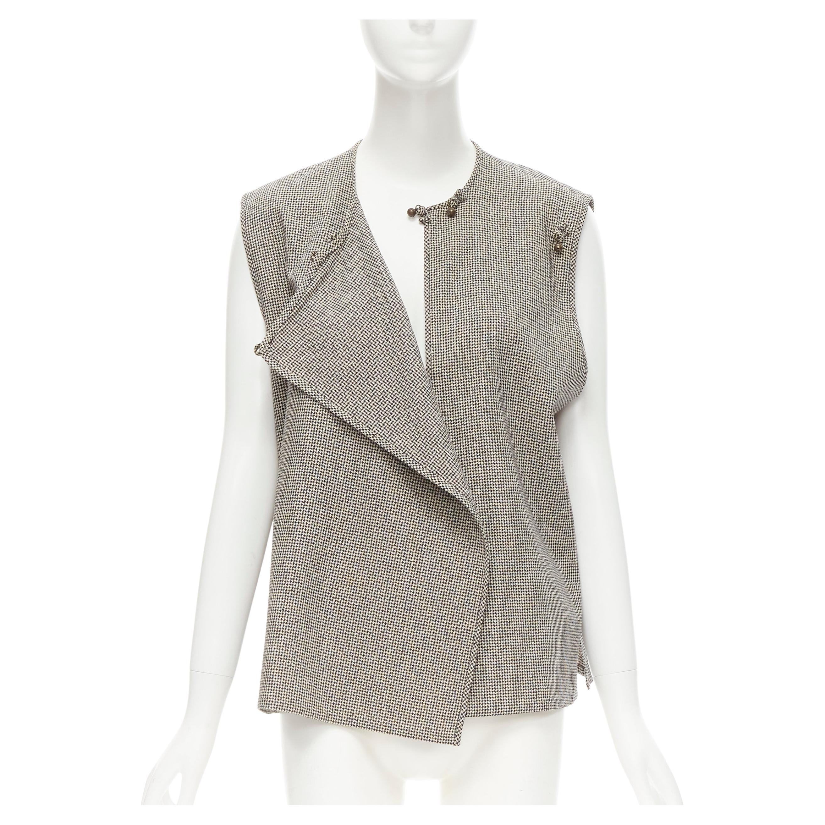 COMME DES GARCONS Vintage grey houndstooth bell button foldover boxy vest For Sale