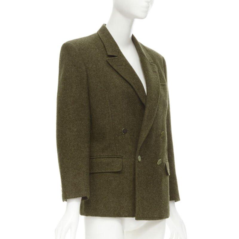 Black COMME DES GARCONS Vintage moss brown wool felt gold double breasted blazer M For Sale