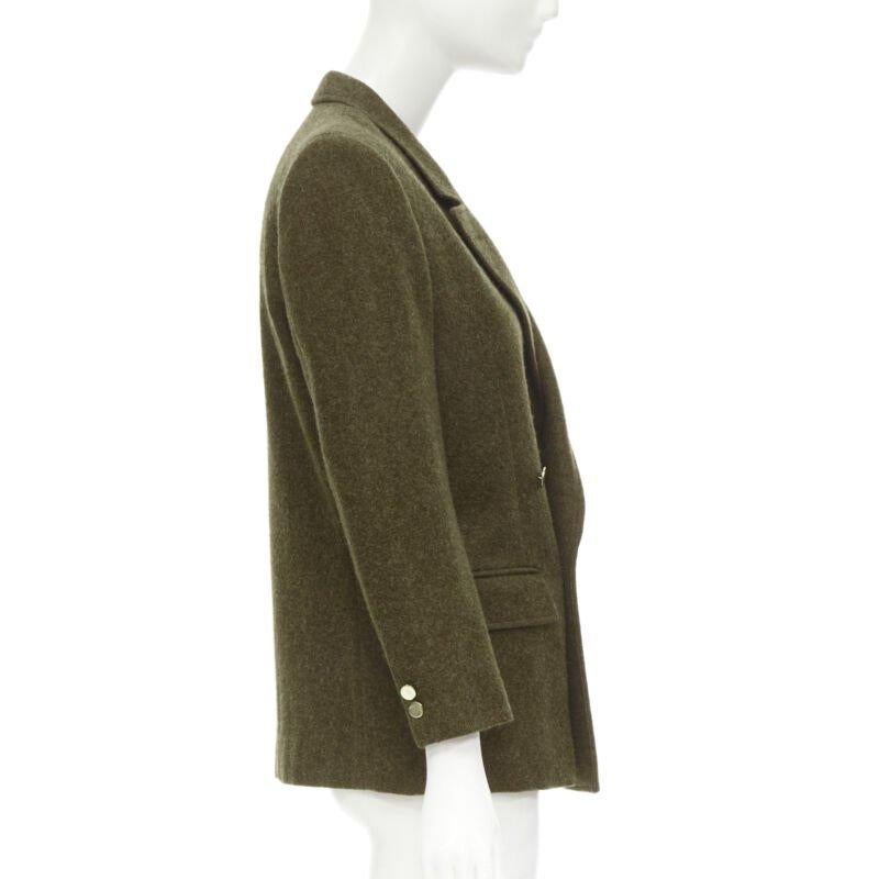 COMME DES GARCONS Vintage moss brown wool felt gold double breasted blazer M In Good Condition For Sale In Hong Kong, NT