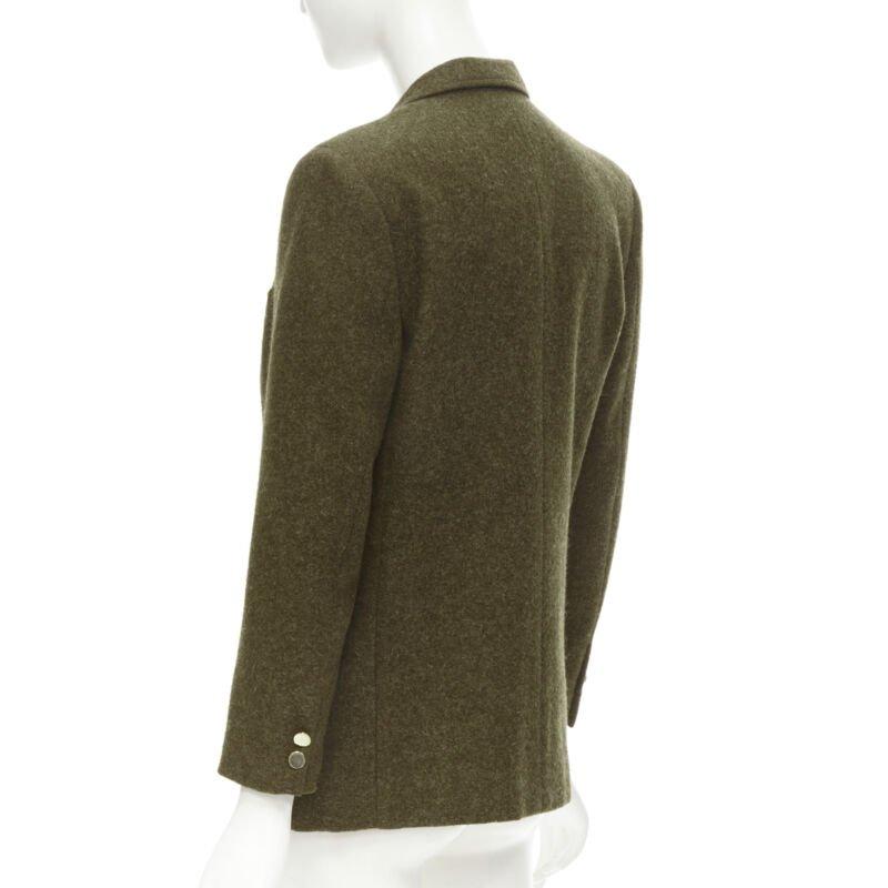COMME DES GARCONS Vintage moss brown wool felt gold double breasted blazer M For Sale 1