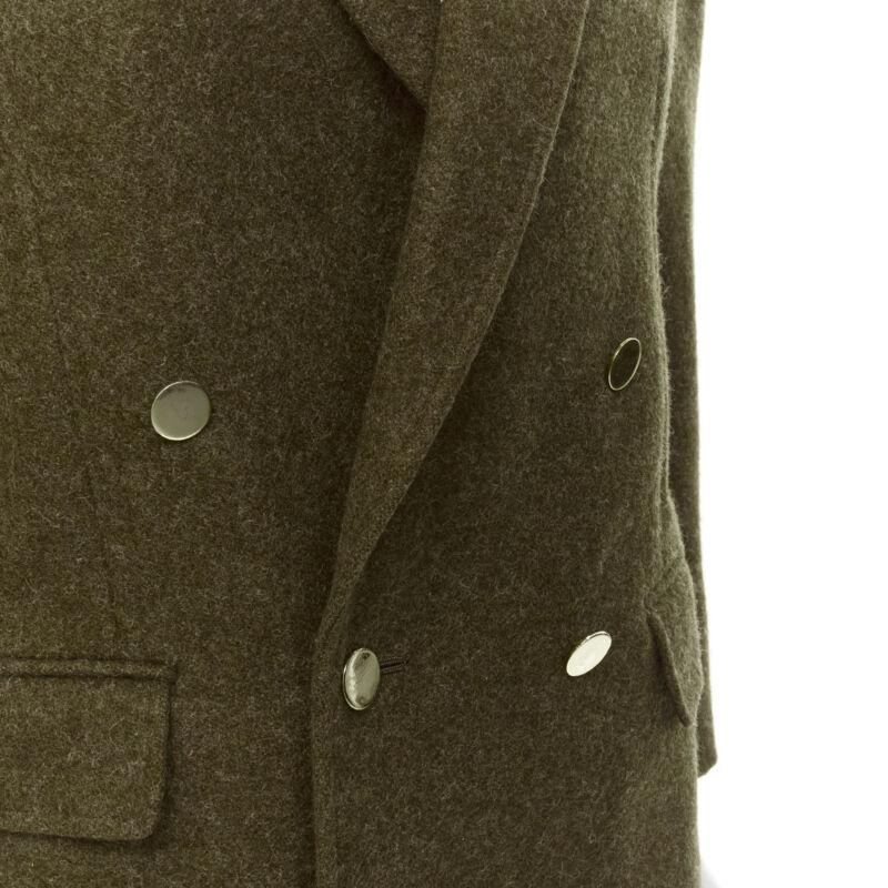 COMME DES GARCONS Vintage moss brown wool felt gold double breasted blazer M For Sale 2