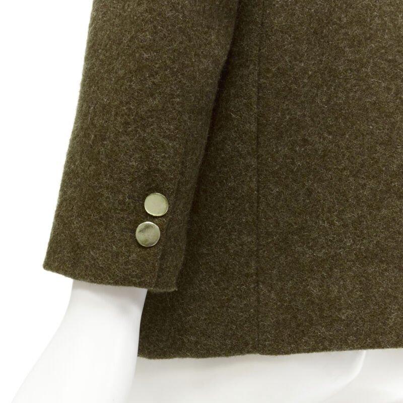 COMME DES GARCONS Vintage moss brown wool felt gold double breasted blazer M For Sale 3