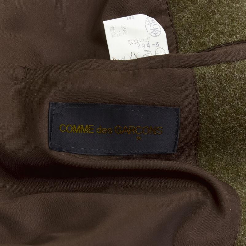 COMME DES GARCONS Vintage moss brown wool felt gold double breasted blazer M For Sale 4