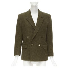 COMME DES GARCONS Vintage moss brown wool felt gold double breasted blazer M