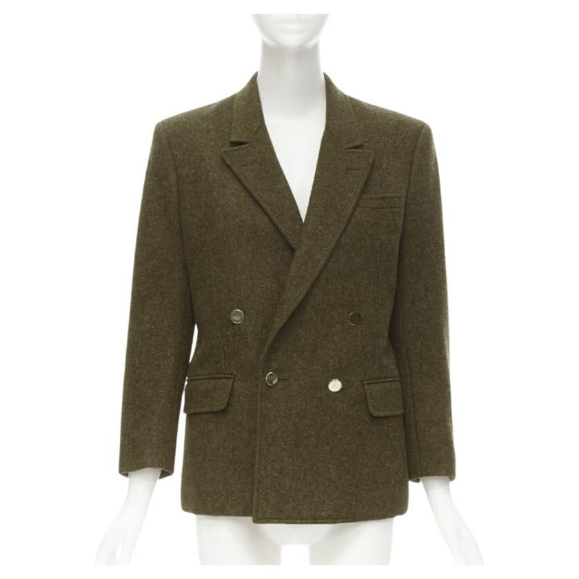 COMME DES GARCONS Vintage moss brown wool felt gold double breasted blazer M For Sale