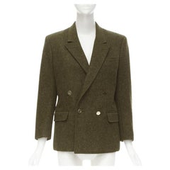 COMME DES GARCONS Vintage marrón musgo lana fieltro oro doble pecho blazer M