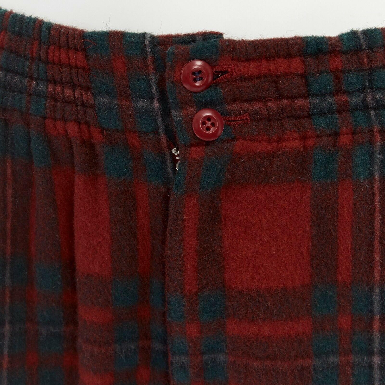 COMME DES GARCONS Vintage red plaid check wool elastic waist wide crop pants 28