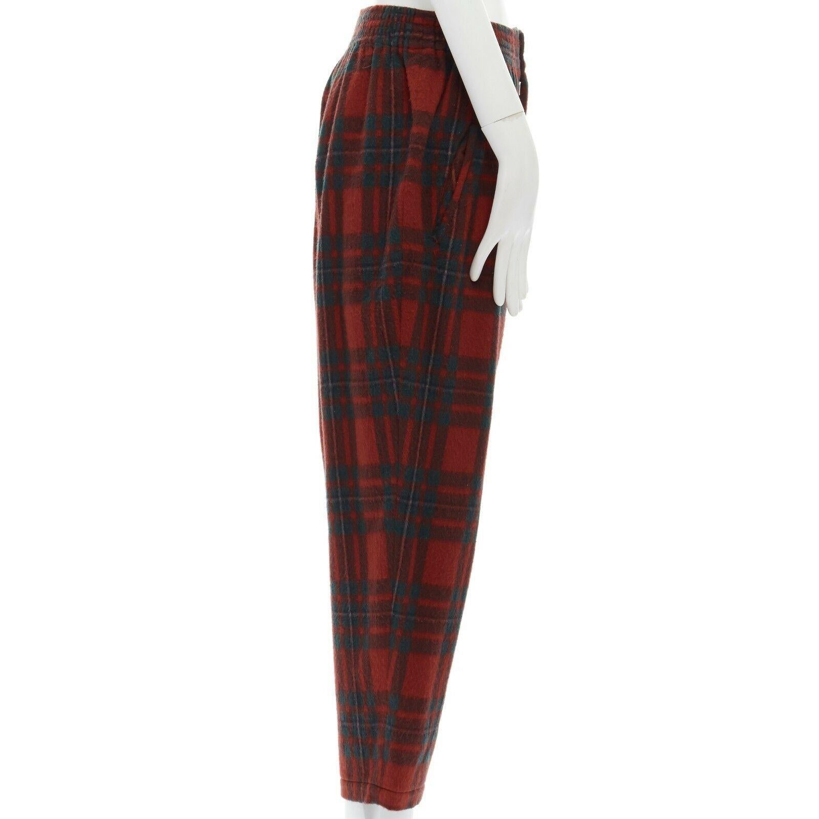 Black COMME DES GARCONS Vintage red plaid check wool elastic waist wide crop pants 28