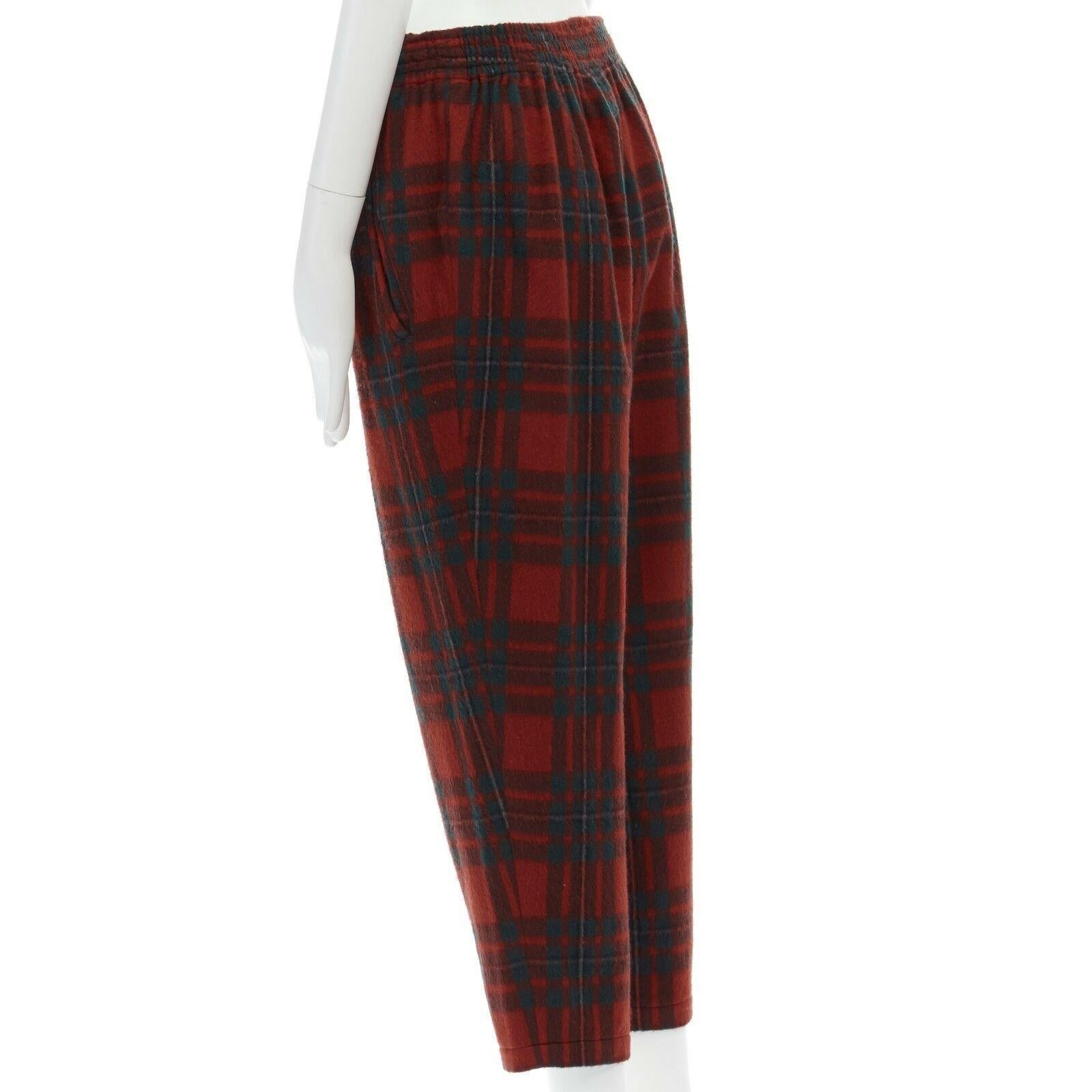 Women's COMME DES GARCONS Vintage red plaid check wool elastic waist wide crop pants 28