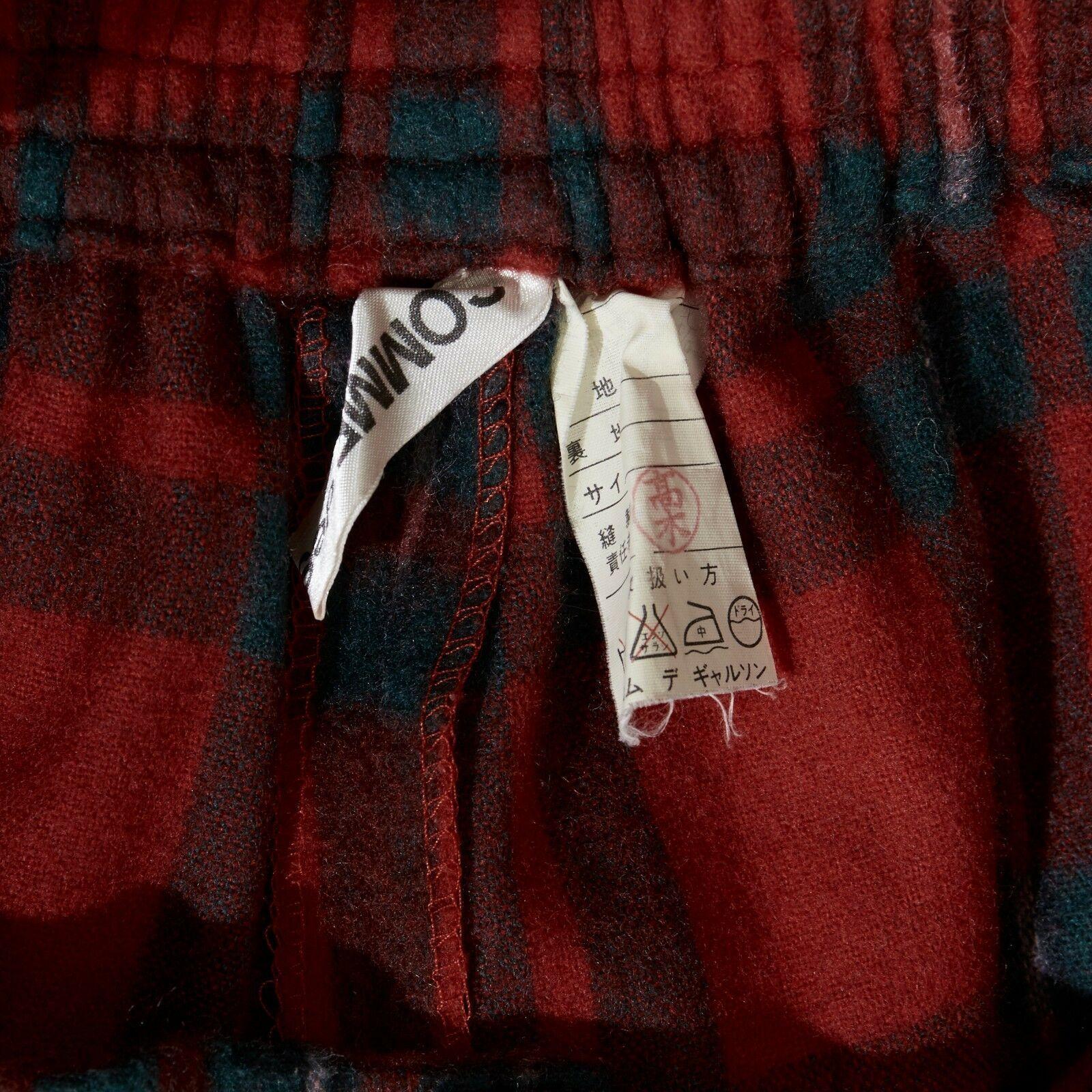 COMME DES GARCONS Vintage red plaid check wool elastic waist wide crop pants 28