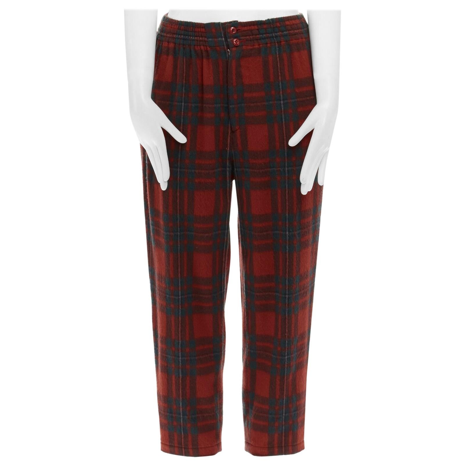 COMME DES GARCONS Vintage red plaid check wool elastic waist wide crop pants 28"