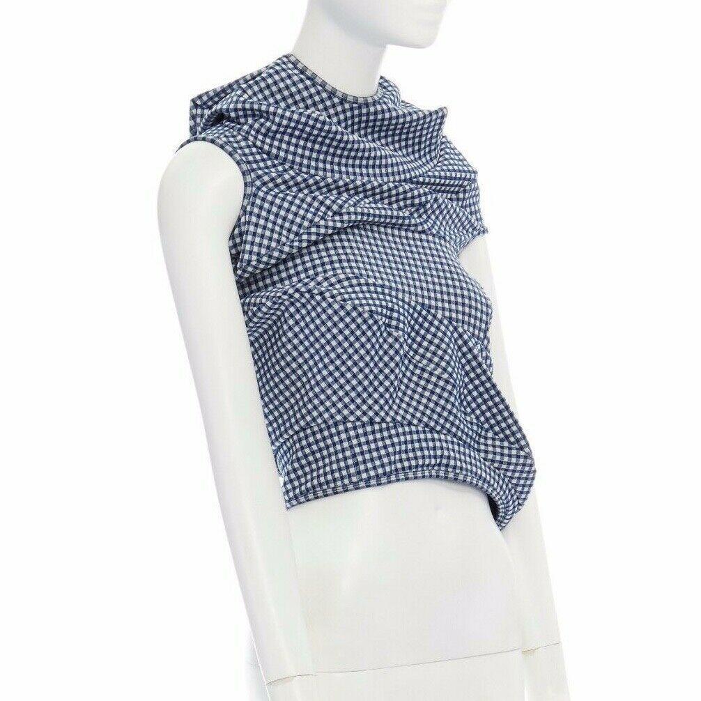 COMME DES GARCONS Vintage SS97 Lumps Bumps blue white gingham irregular cut top In Excellent Condition In Hong Kong, NT