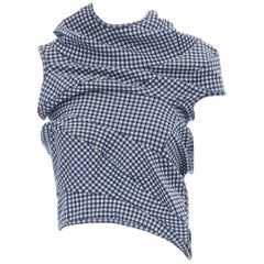 COMME DES GARCONS Vintage SS97 Lumps Bumps blue white gingham irregular cut top