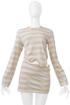 Comme Des Garcons White And Tan Striped Long Sleeve Shirt With Cutout 2004