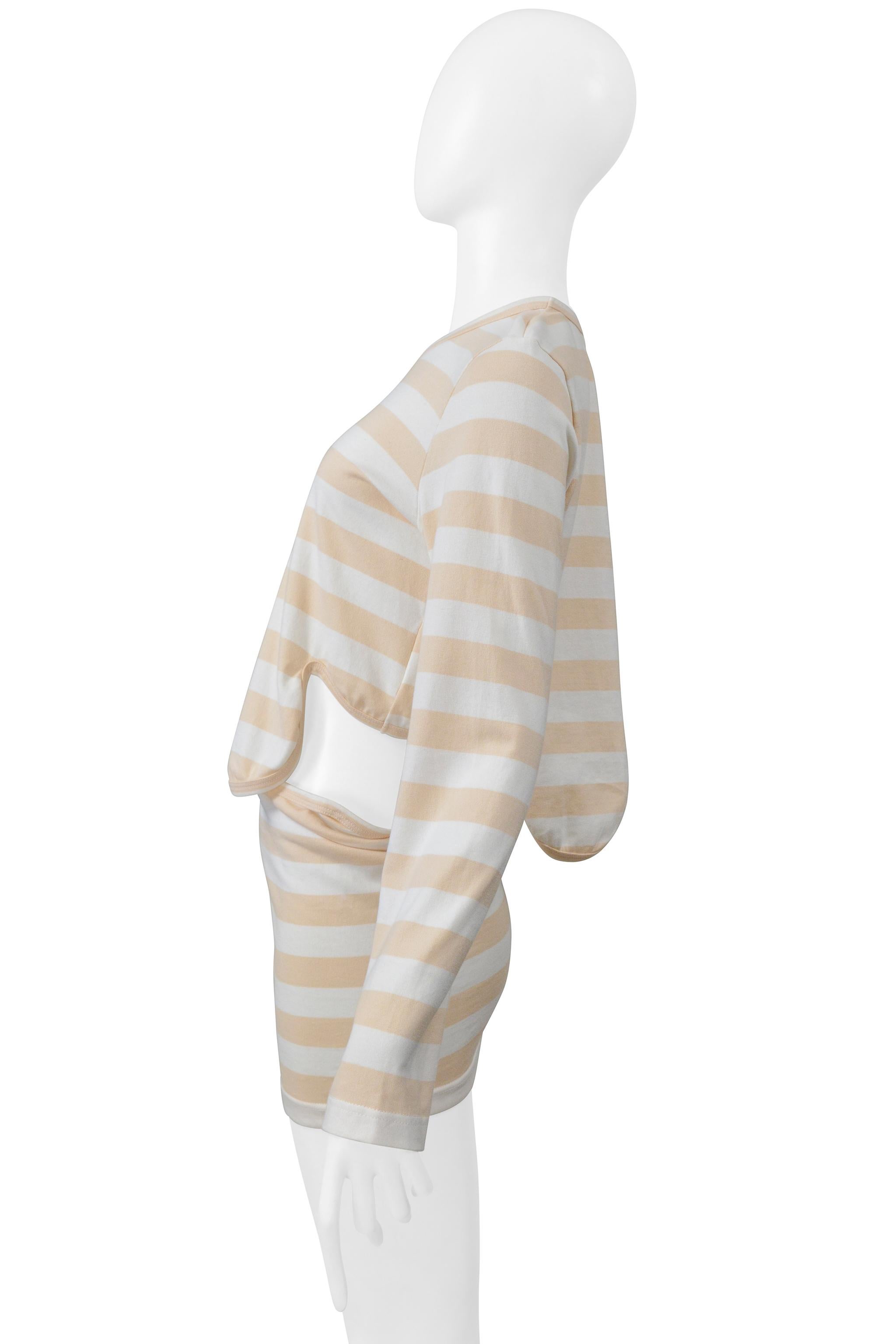 Bianco Comme Des Garcons - Camicia a maniche lunghe a righe bianche e abbronzate con ritaglio 2004 in vendita
