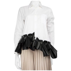 Comme Des Garcons White Asymmetric Leather Trim Shirt Size XS