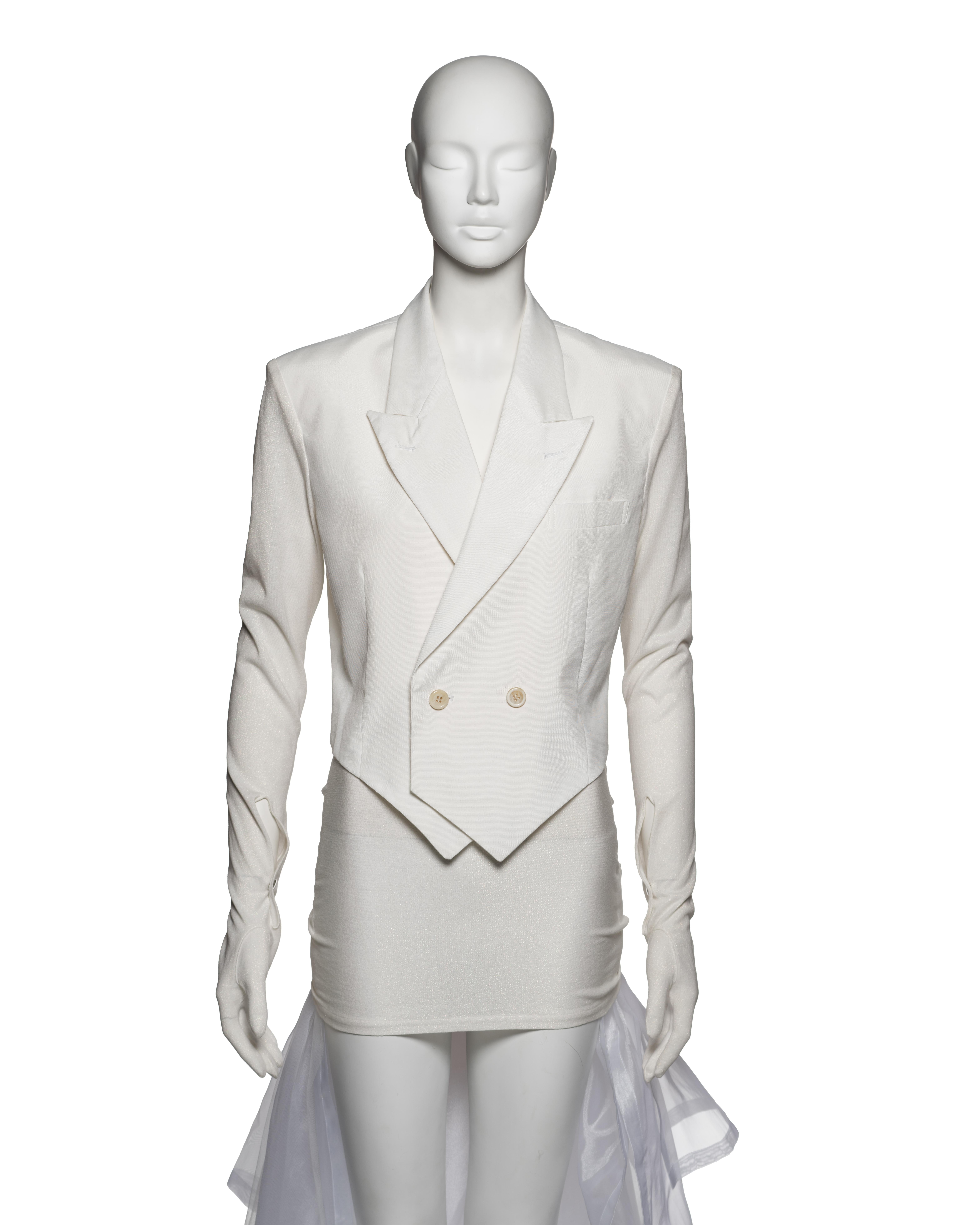 Gray Comme des Garçons White Blazer and Organza Skirt Bridal Ensemble, FW 1987 For Sale