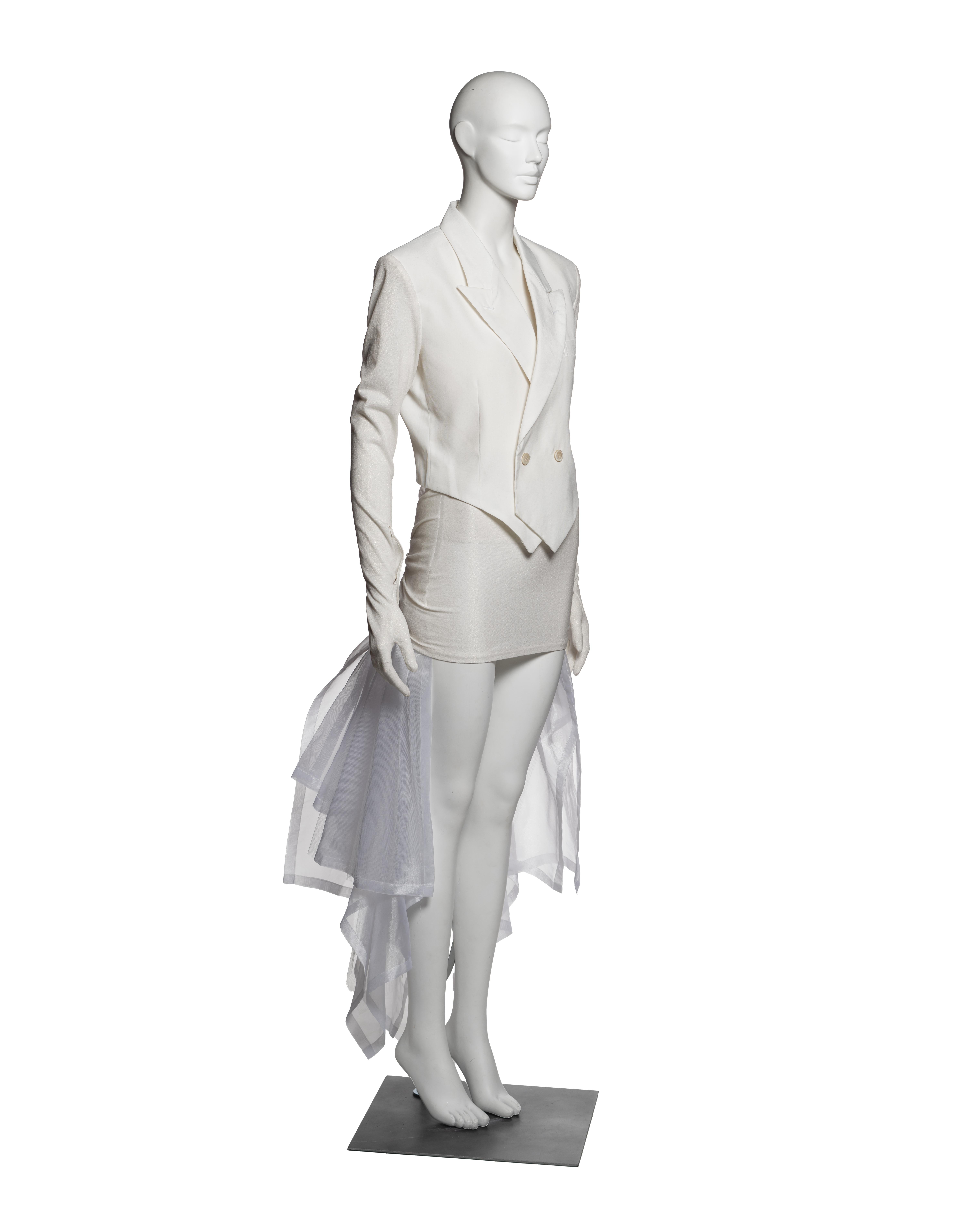 Comme des Garçons White Blazer and Organza Skirt Bridal Ensemble, FW 1987 In Excellent Condition For Sale In London, GB