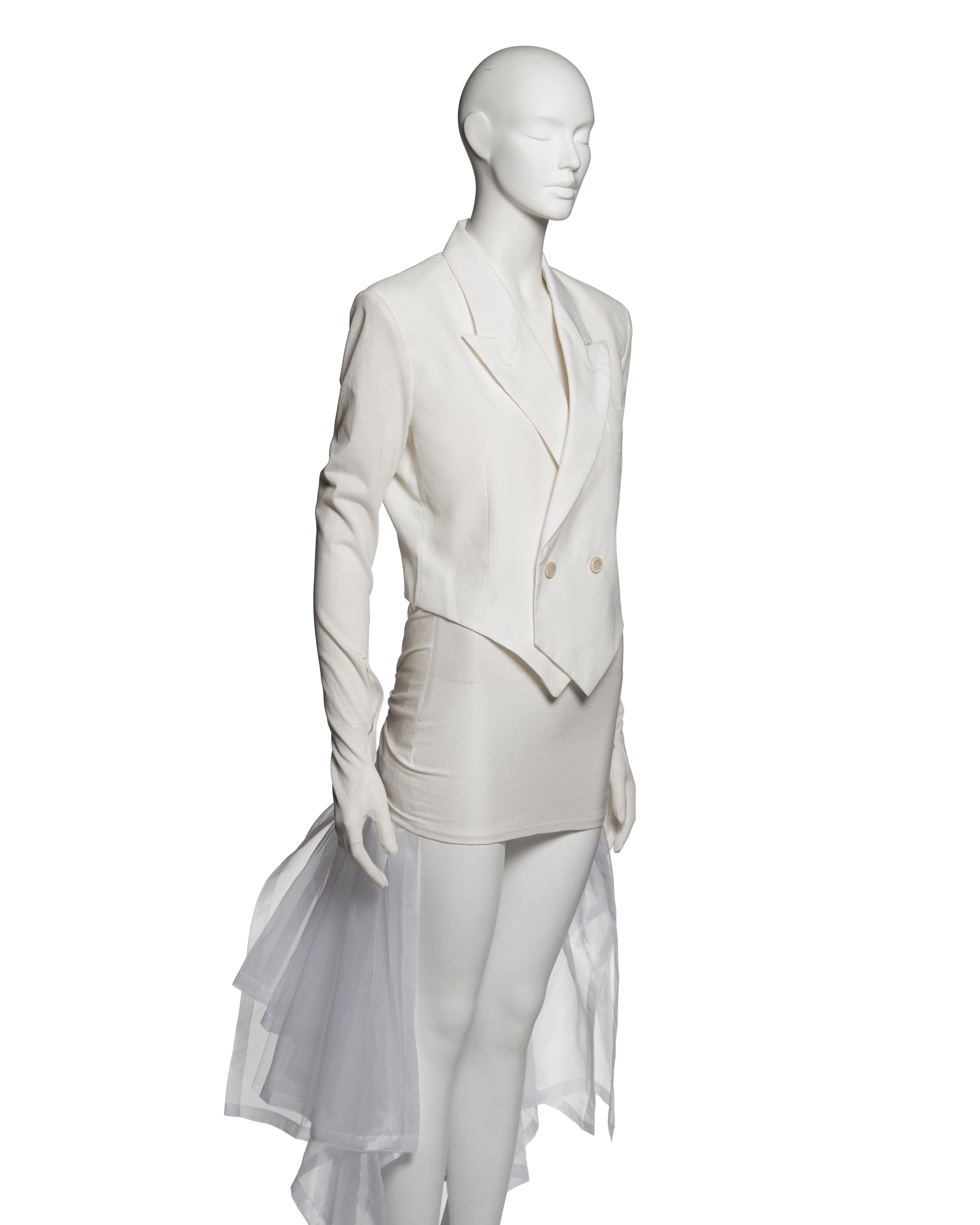 Women's Comme des Garçons White Blazer and Organza Skirt Bridal Ensemble, FW 1987 For Sale