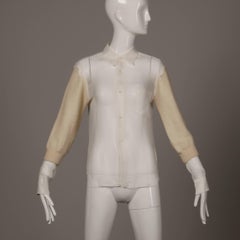 Comme des Garcons White Button Up Blouse Top/ Shirt with Cream Wool Knit Sleeves