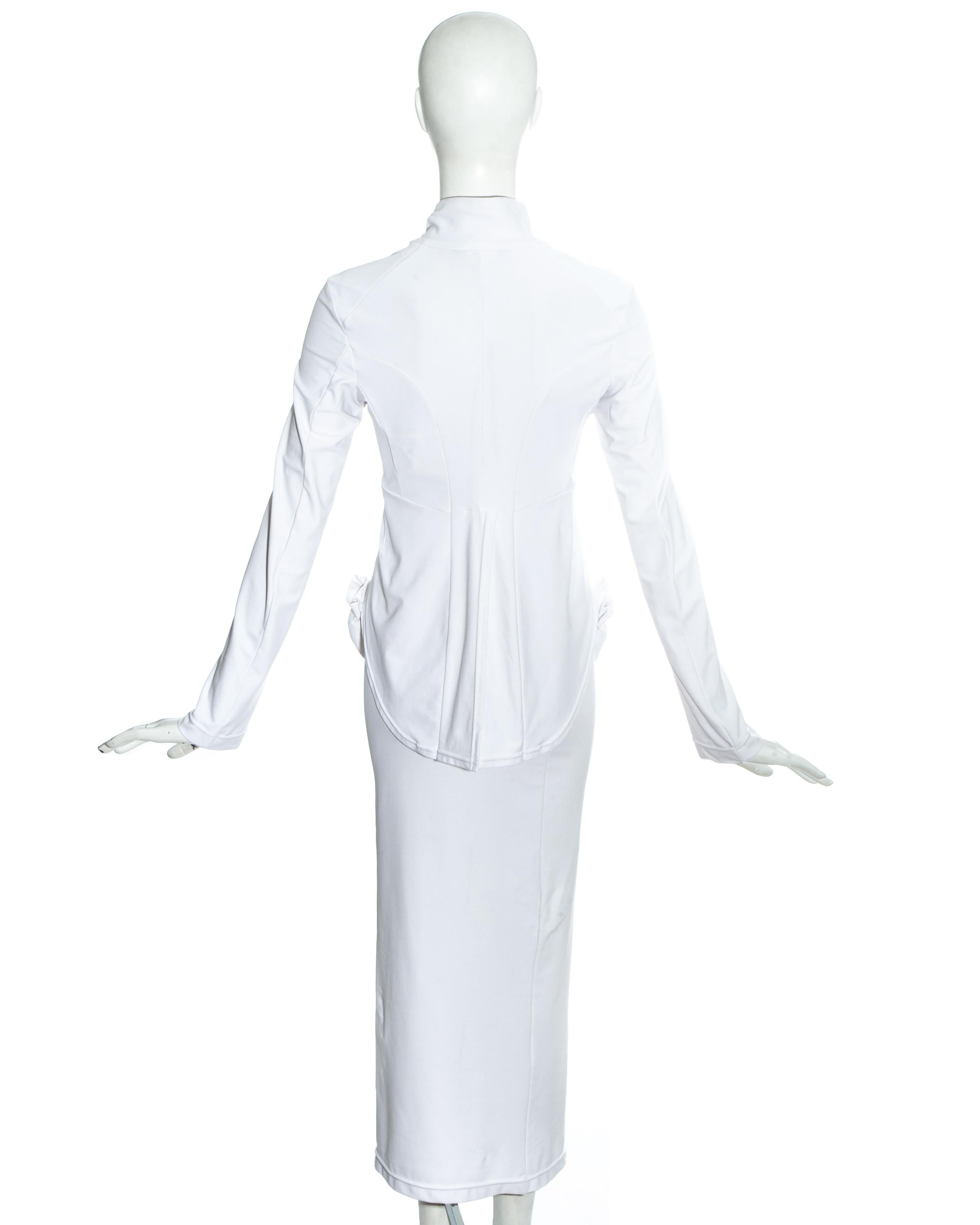 Women's Comme des Garçons white lycra skirt suit with padded hand motifs, fw 2007