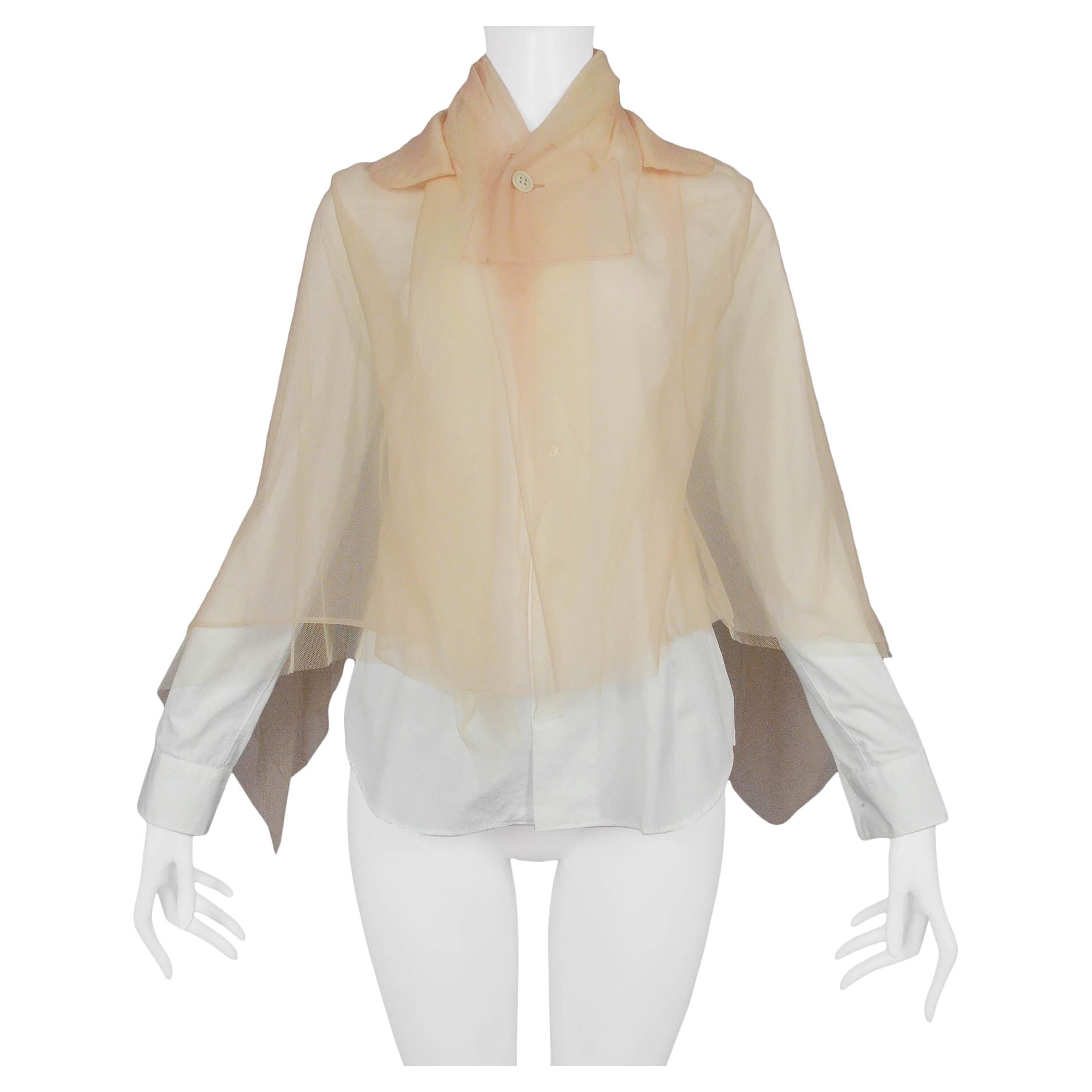 Comme Des Garcons White Shirt With Nude Mesh