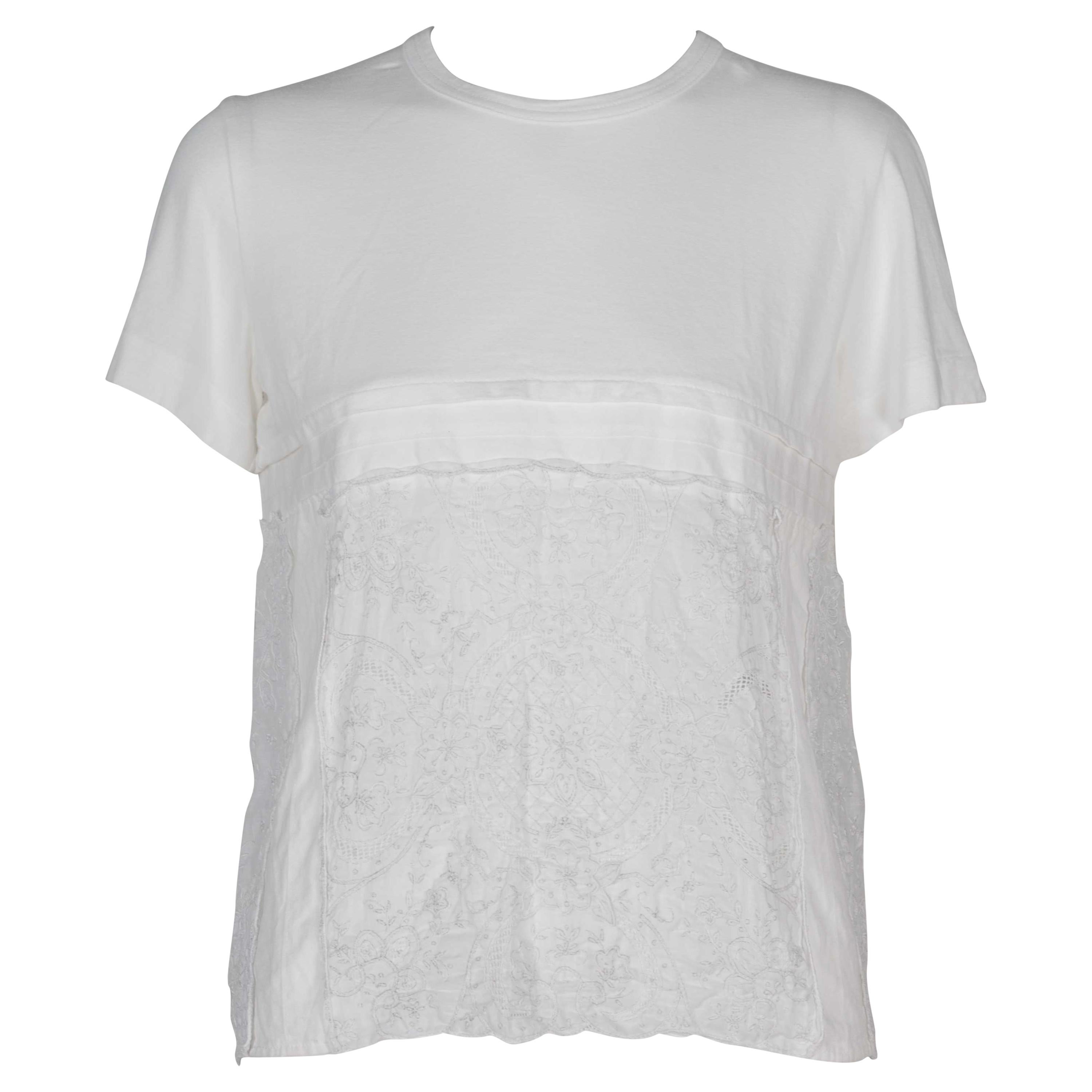 Comme des Garçons White T-shirt with Embroidered Linen