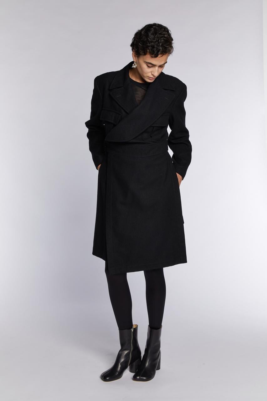 Comme des Garçons Manteau ceinturé asymétrique en laine A/W 1987 en vente 1