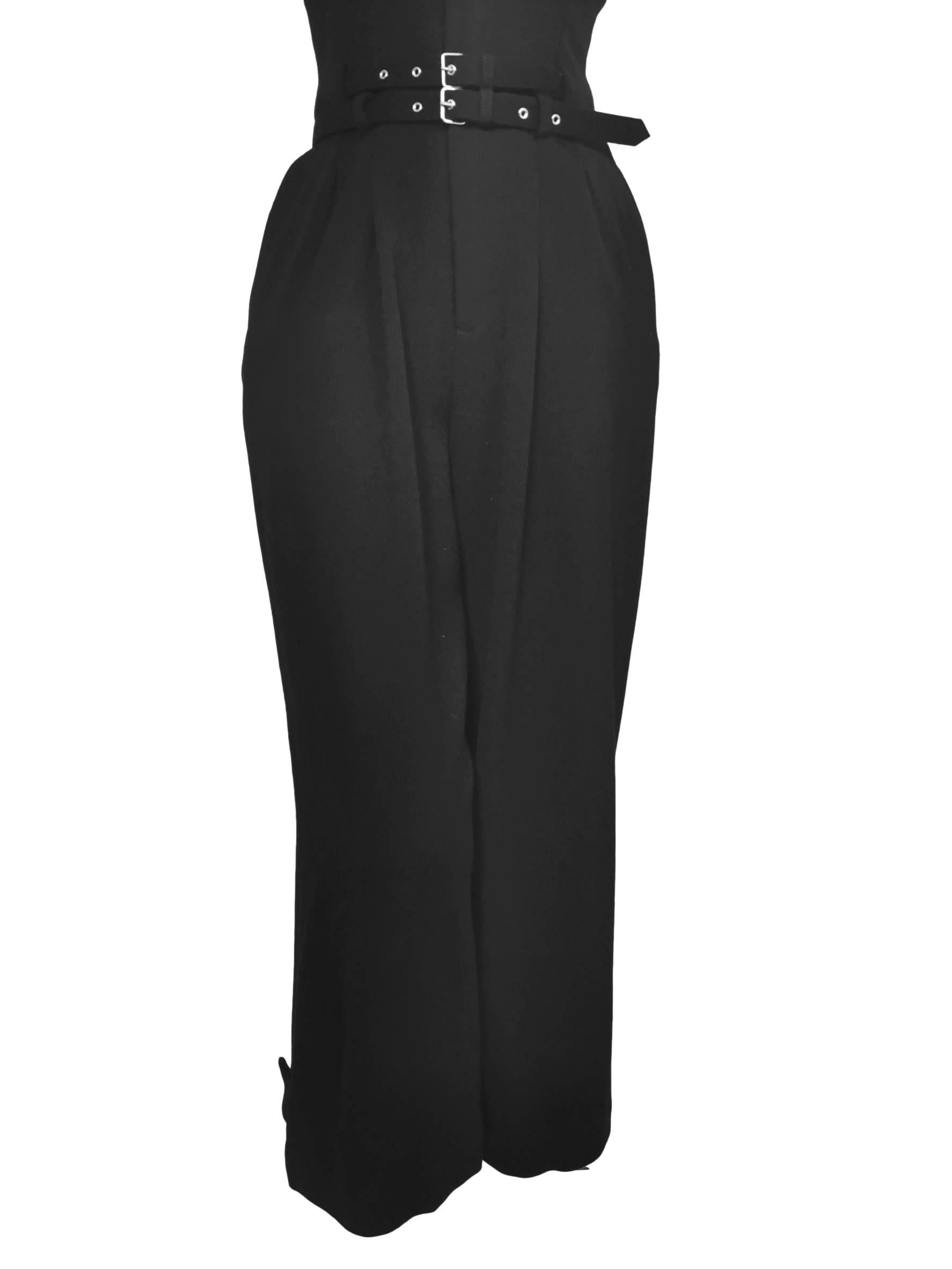 Black Comme des Garcons Wool Double Belted Jumpsuit AD 1989 For Sale