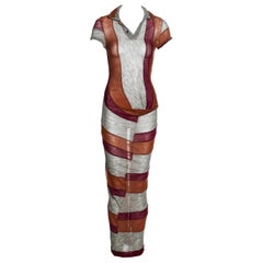 Vintage Comme des Garcons wool jersey multi-panelled striped maxi dress, ss 1996