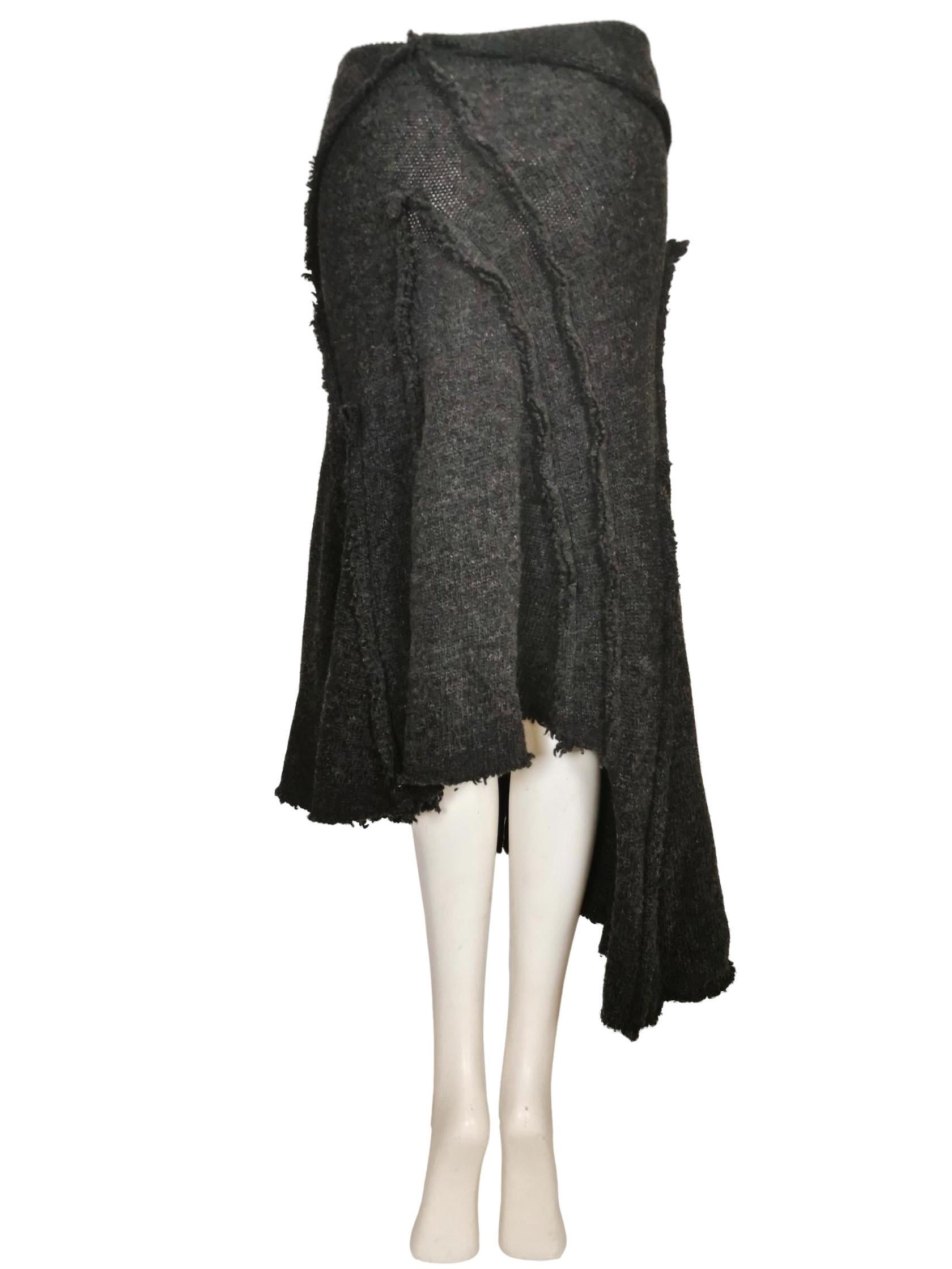 Black Comme des Garcons Wool Knit Raw Edge Skirt AD 2002 For Sale