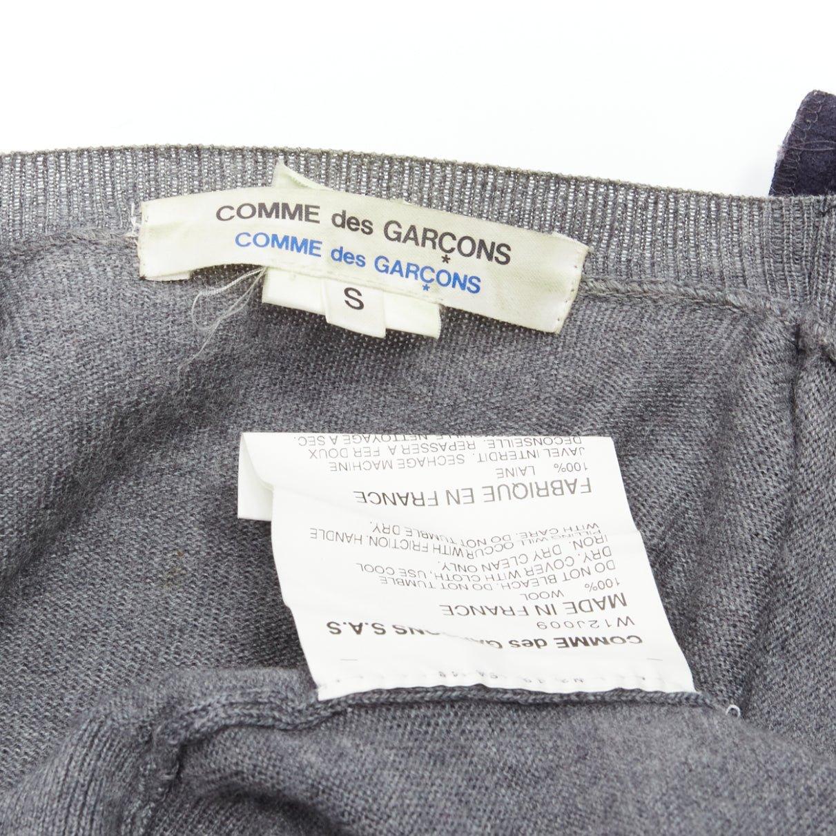 COMME DES GARCONS Dekonstruierte hybrid biker cropped Strickjacke aus Wolle in Marineblau und Grau S im Angebot 5