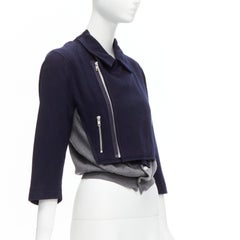 COMME DES GARCONS wool navy grey deconstructed hybrid biker cropped cardigan S