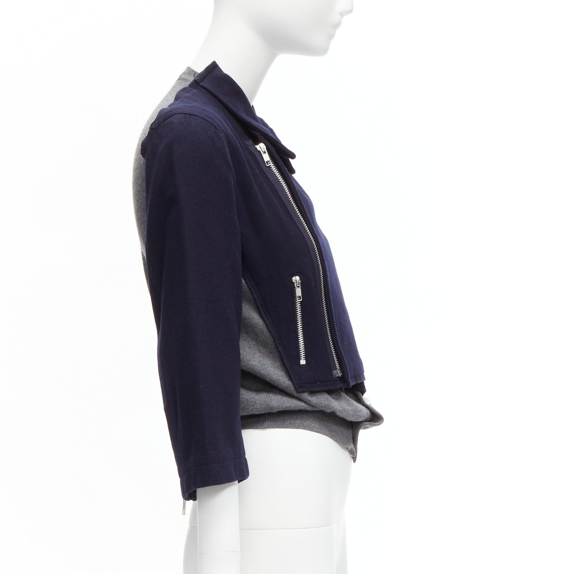 COMME DES GARCONS Dekonstruierte hybrid biker cropped Strickjacke aus Wolle in Marineblau und Grau S im Zustand „Hervorragend“ im Angebot in Hong Kong, NT