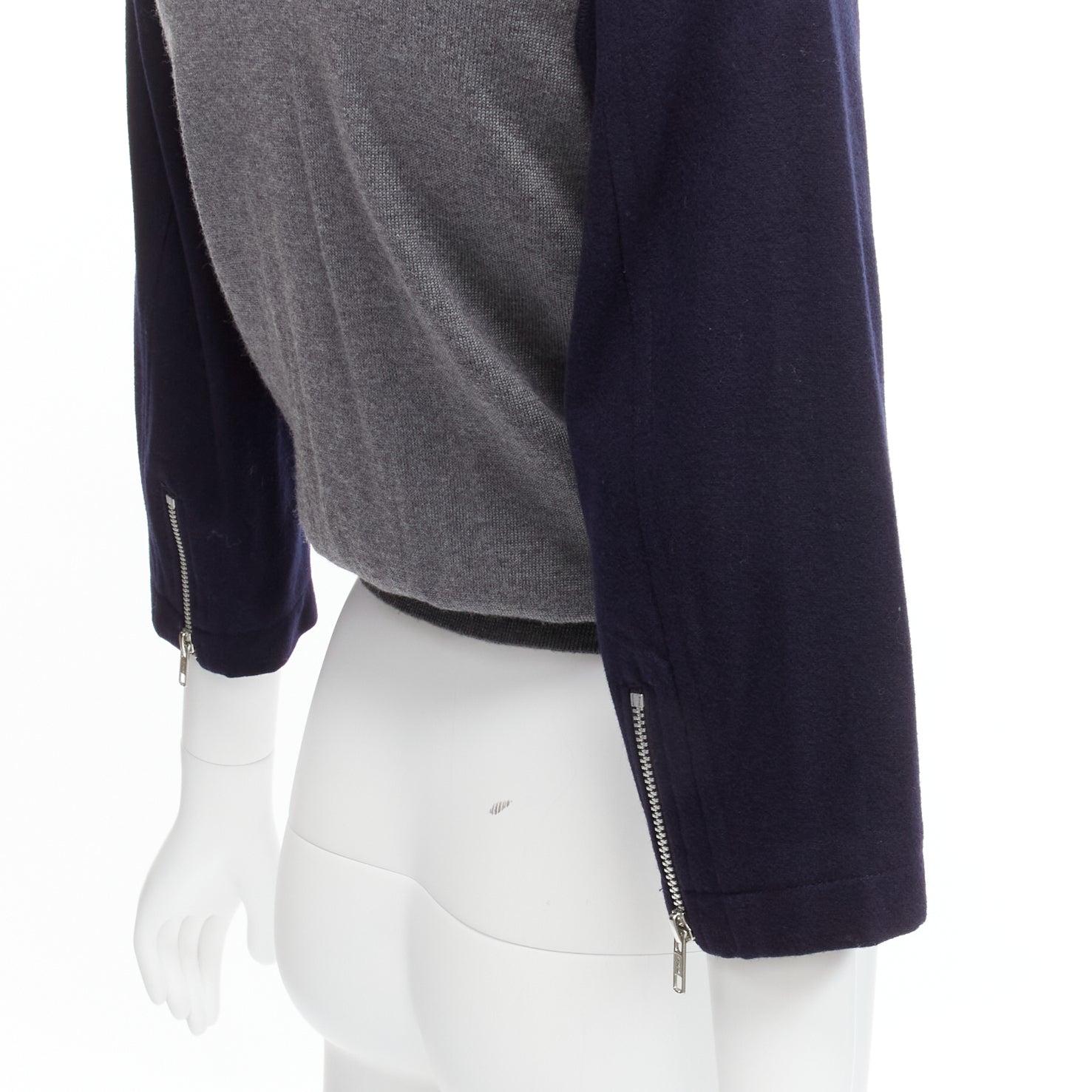 COMME DES GARCONS Dekonstruierte hybrid biker cropped Strickjacke aus Wolle in Marineblau und Grau S im Angebot 4