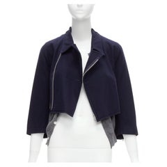 COMME DES GARCONS wool navy grey deconstructed hybrid biker cropped cardigan S