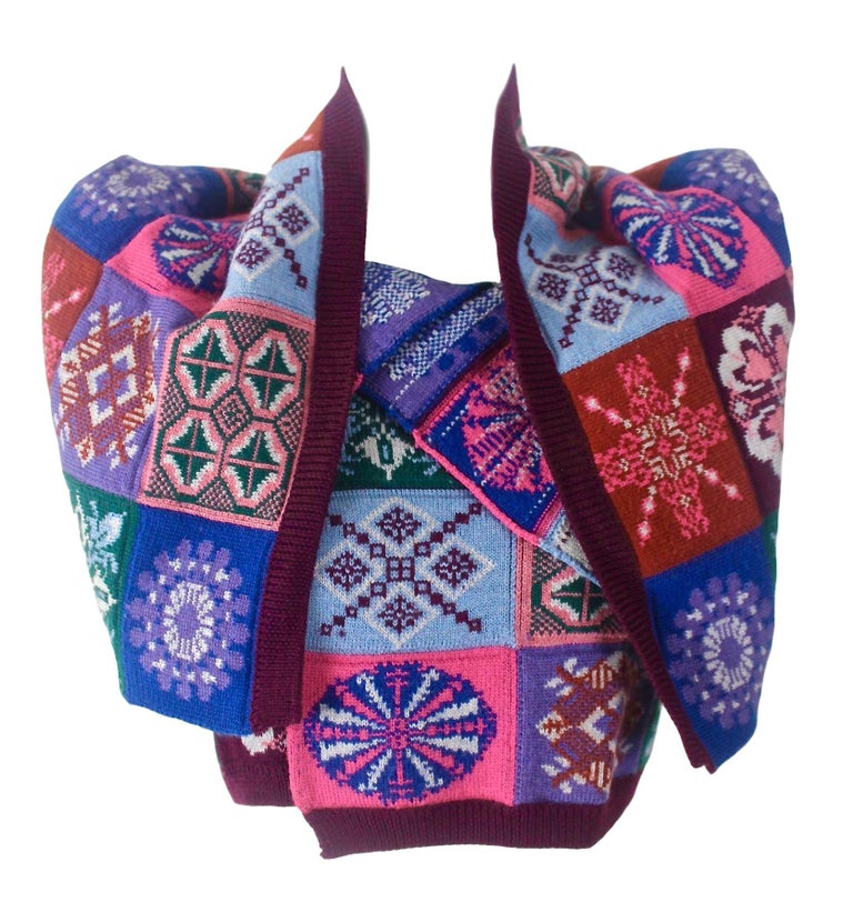 Tricot Comme des Garcons 1997 burgundy wool knit vest with floral embroidery