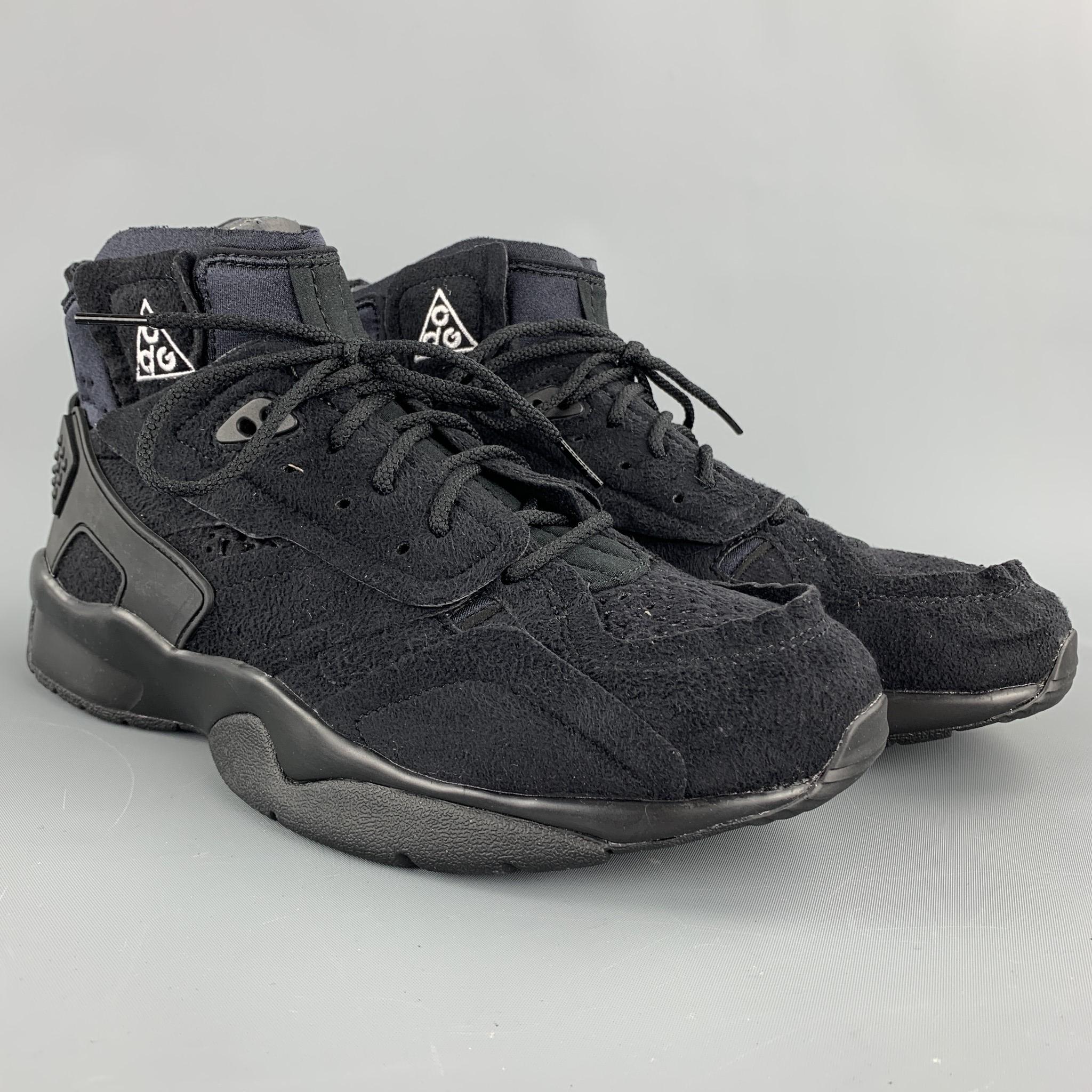 COMME des GARCONS x NIKE sneakers comes in a black suede featuring a high top style, rubber sole, and a lace up closure. 

New With Box.
Marked: 9.5

Outsole:

11.5 in. x 4 in. 