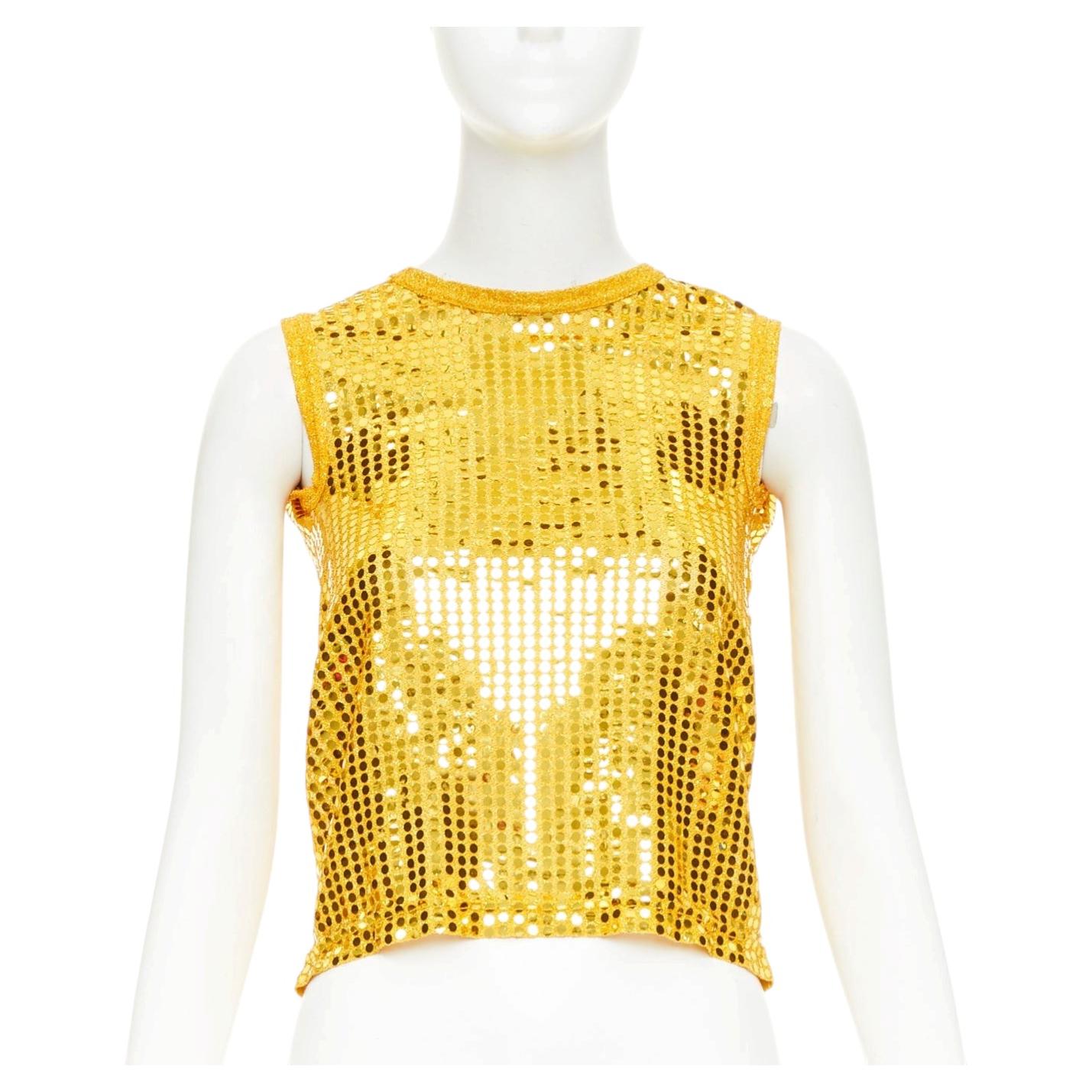 COMME DES GARCONS yellow gold round sequinned deconstructed 3D cut cropped vest For Sale