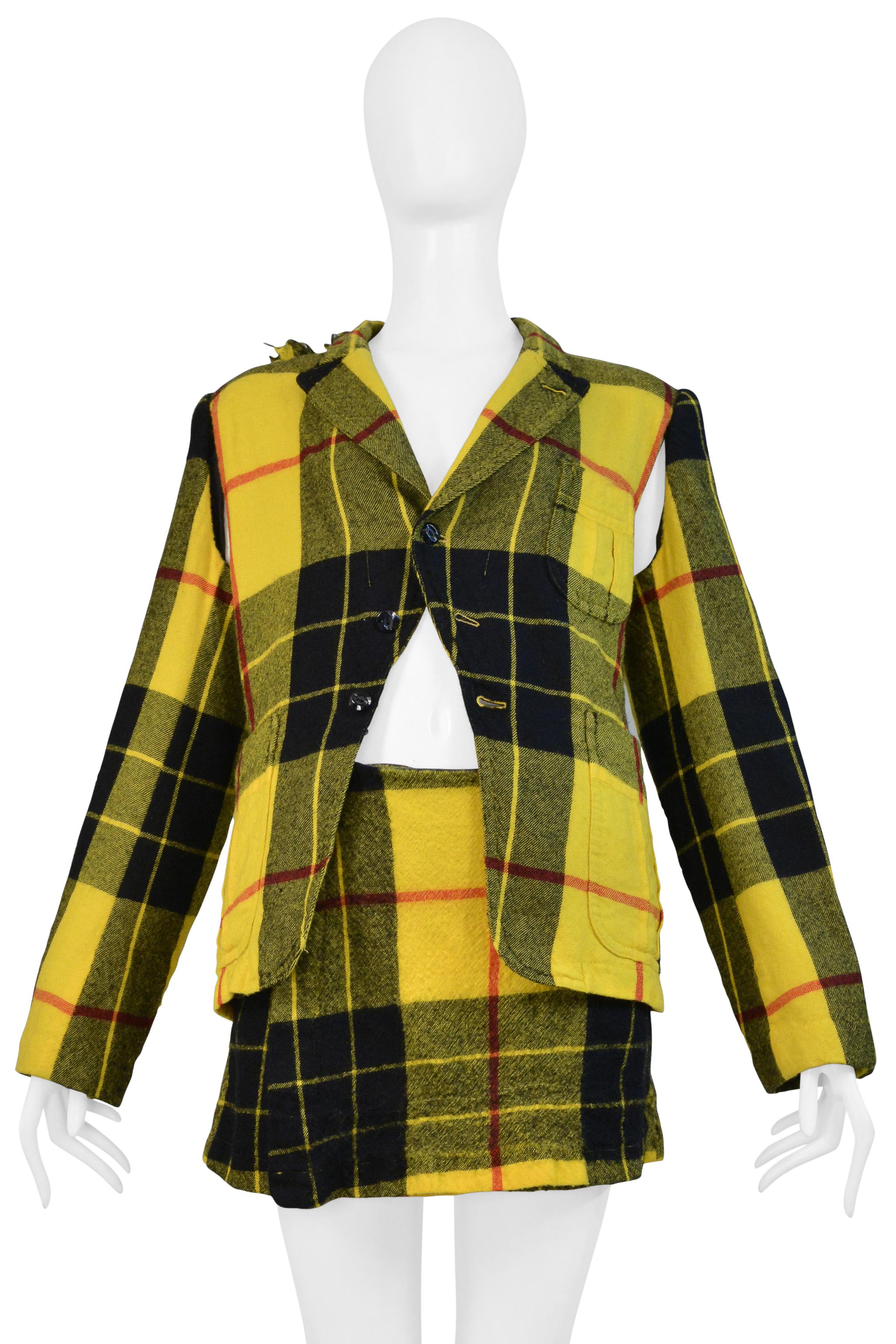 Beige Comme Des Garcons - Completo giacca e gonna con volant in tartan giallo 2000