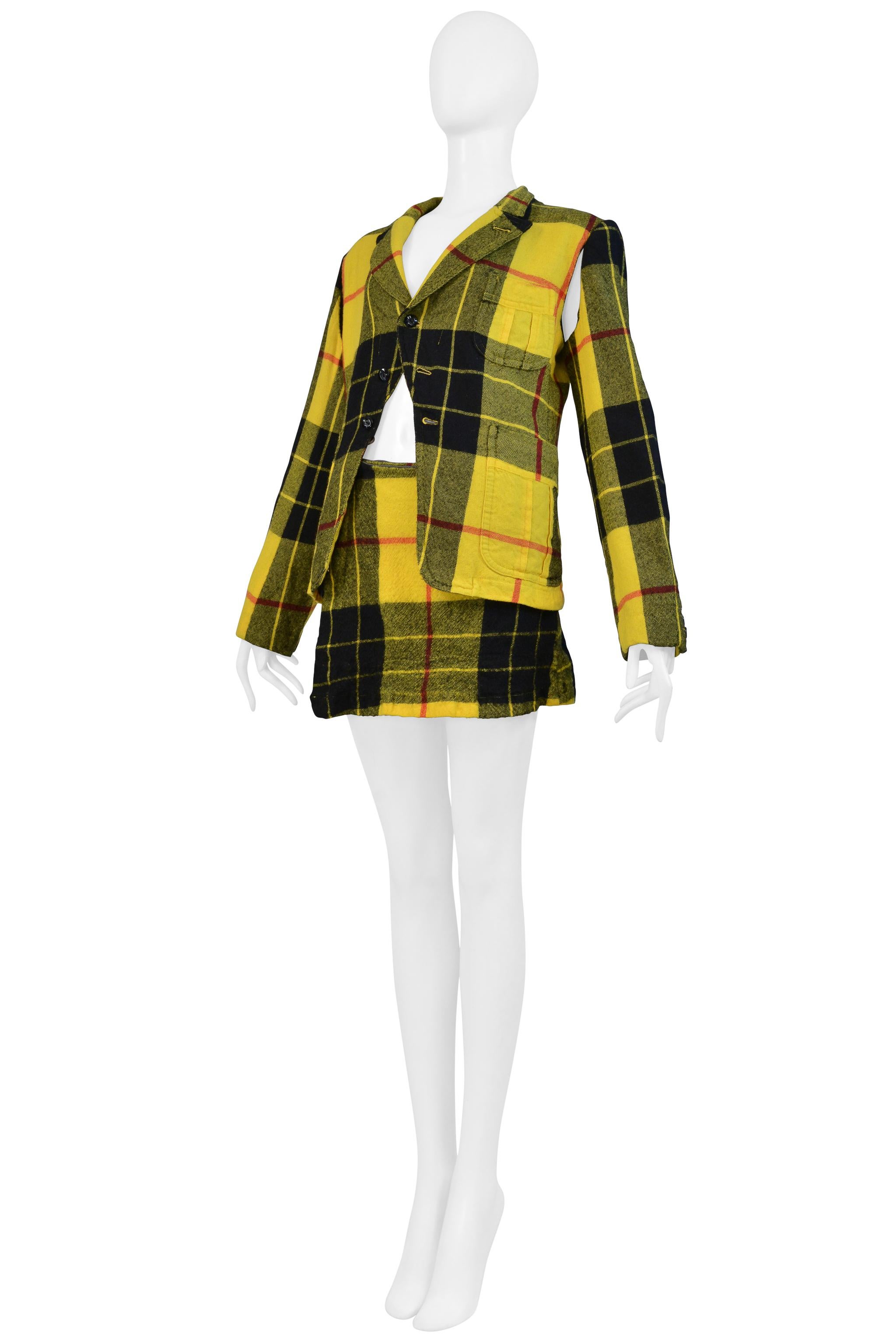 Donna Comme Des Garcons - Completo giacca e gonna con volant in tartan giallo 2000