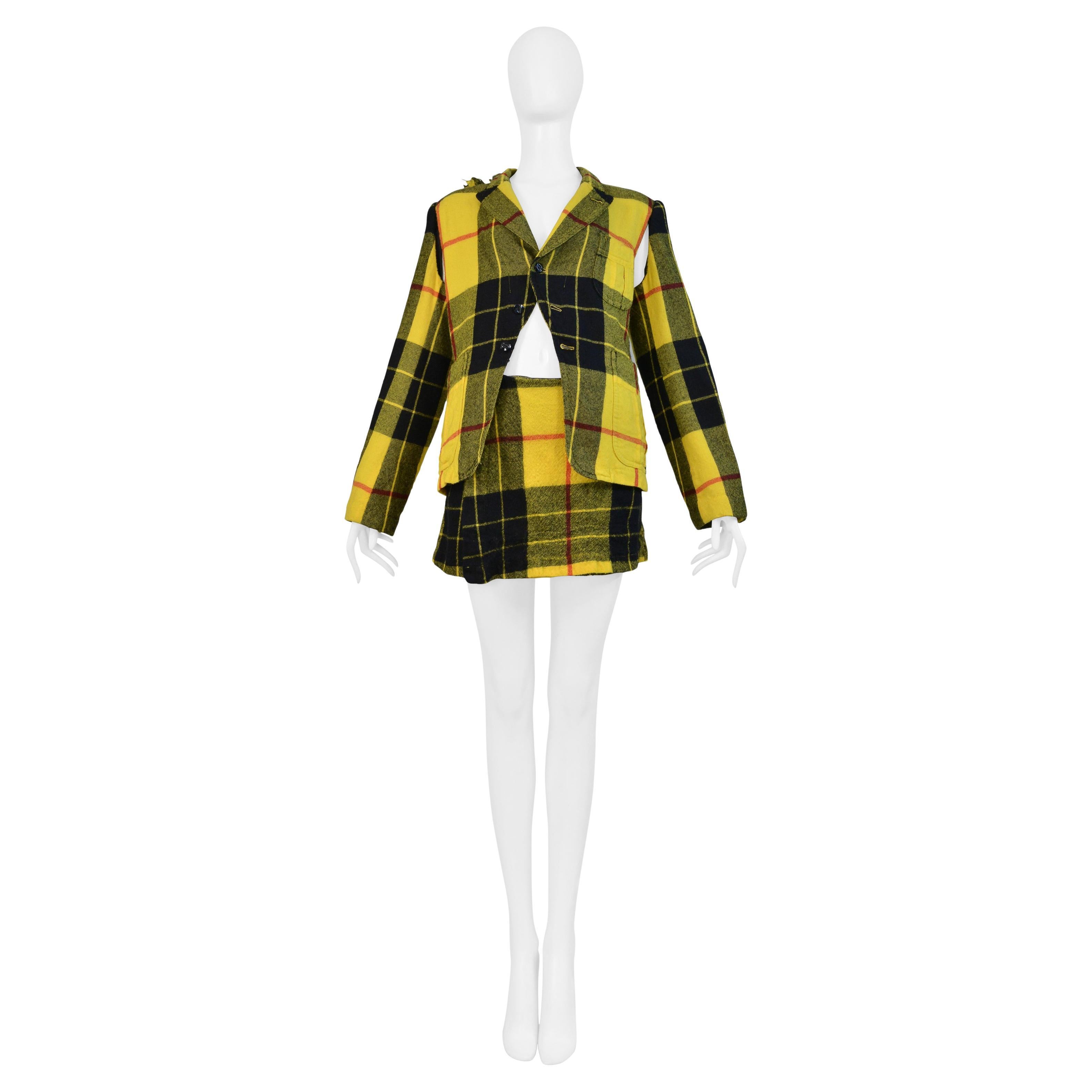 Comme Des Garcons - Completo giacca e gonna con volant in tartan giallo 2000