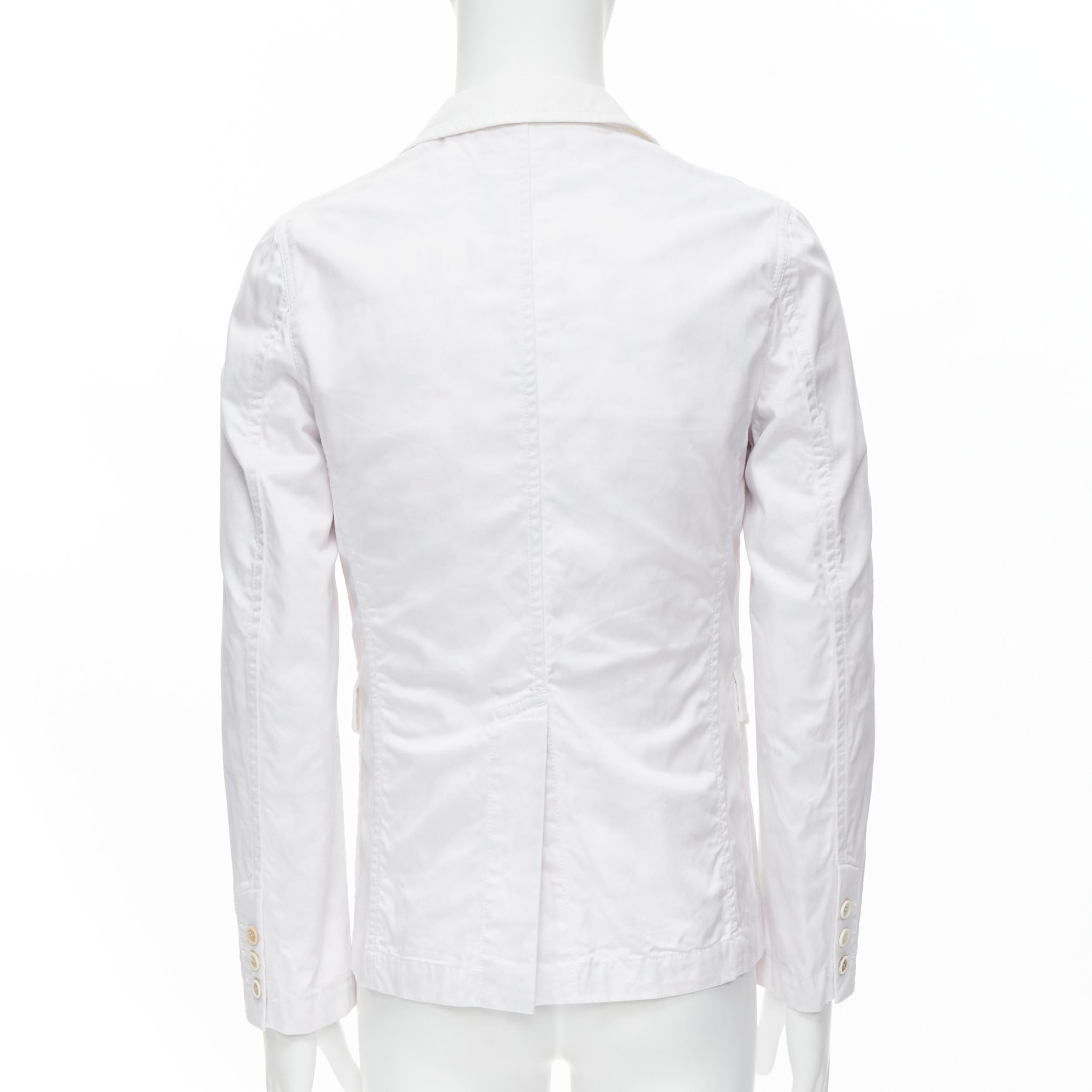 COMME DES GARCONS Yue Minjun 2021 graphic print white cotton cargo jacket XS In Good Condition For Sale In Hong Kong, NT
