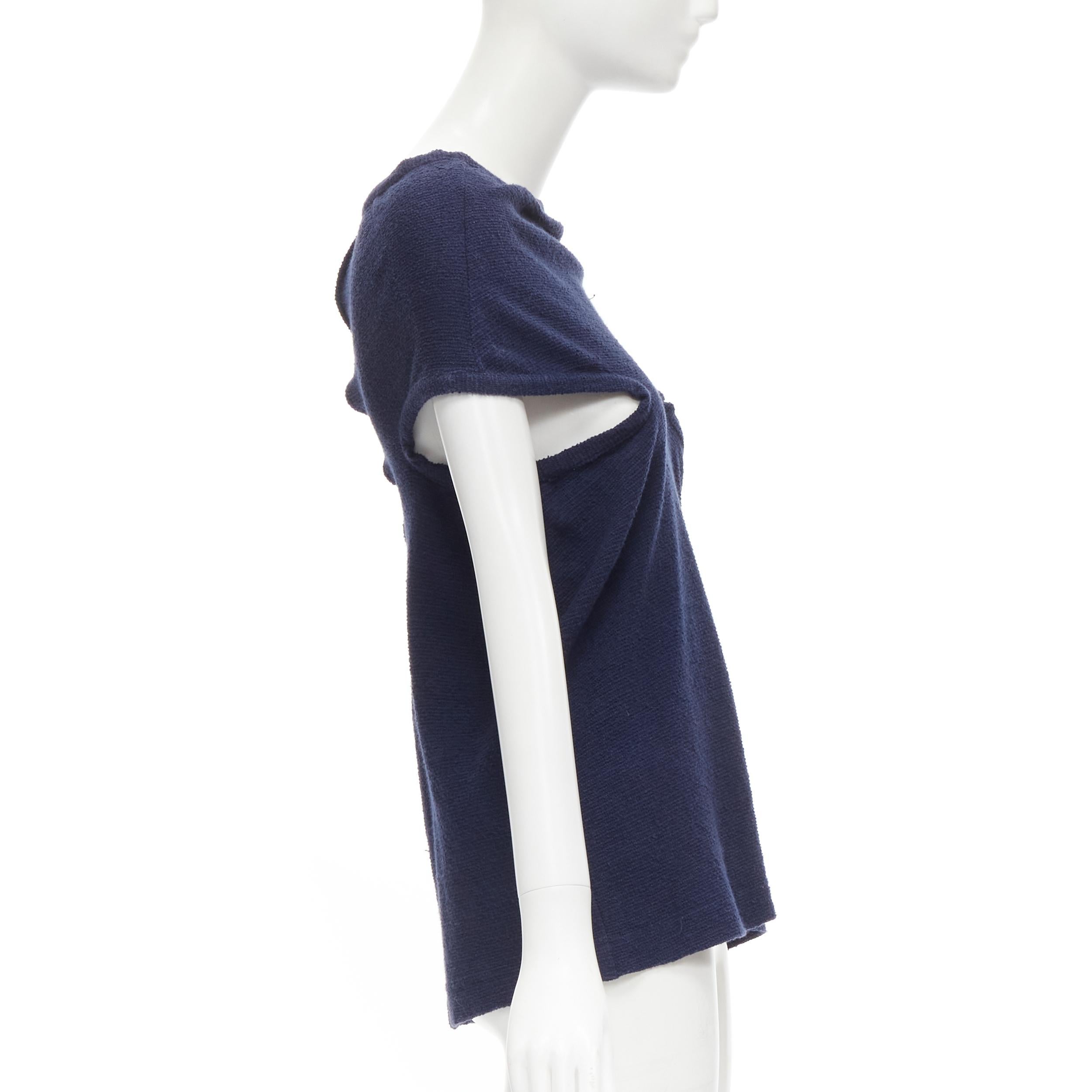 COMME DS GARCONS Vintage navy blue terry cotton angular cut armhole zip top M In Good Condition For Sale In Hong Kong, NT